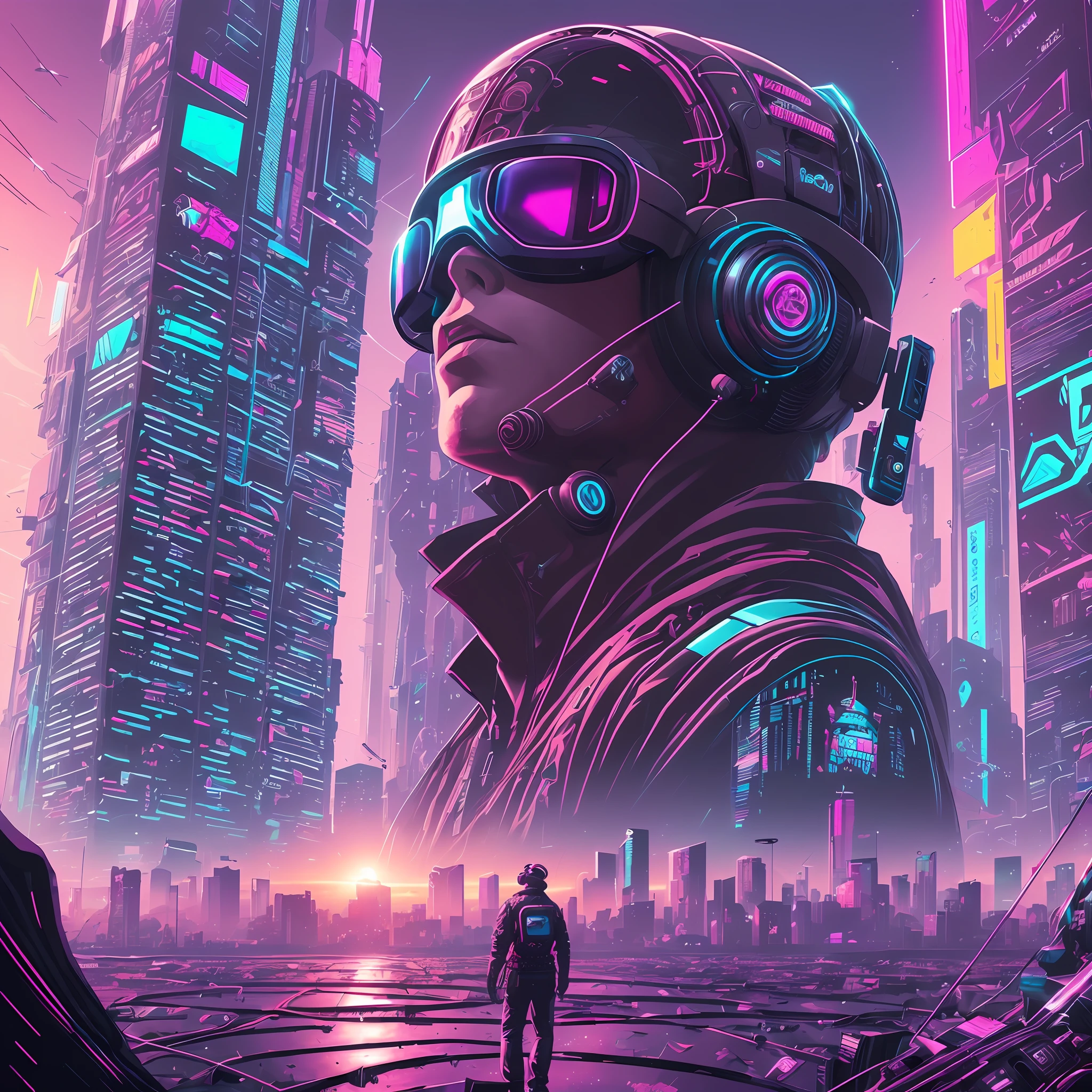 silicon valley virtual reality 1 0 th anniversary, cyberpunk art by android jones, cyberpunk art by beeple!!!, synthwave, darksynth, quantum tracerwave, wireframes, trending on artstation --auto --s2