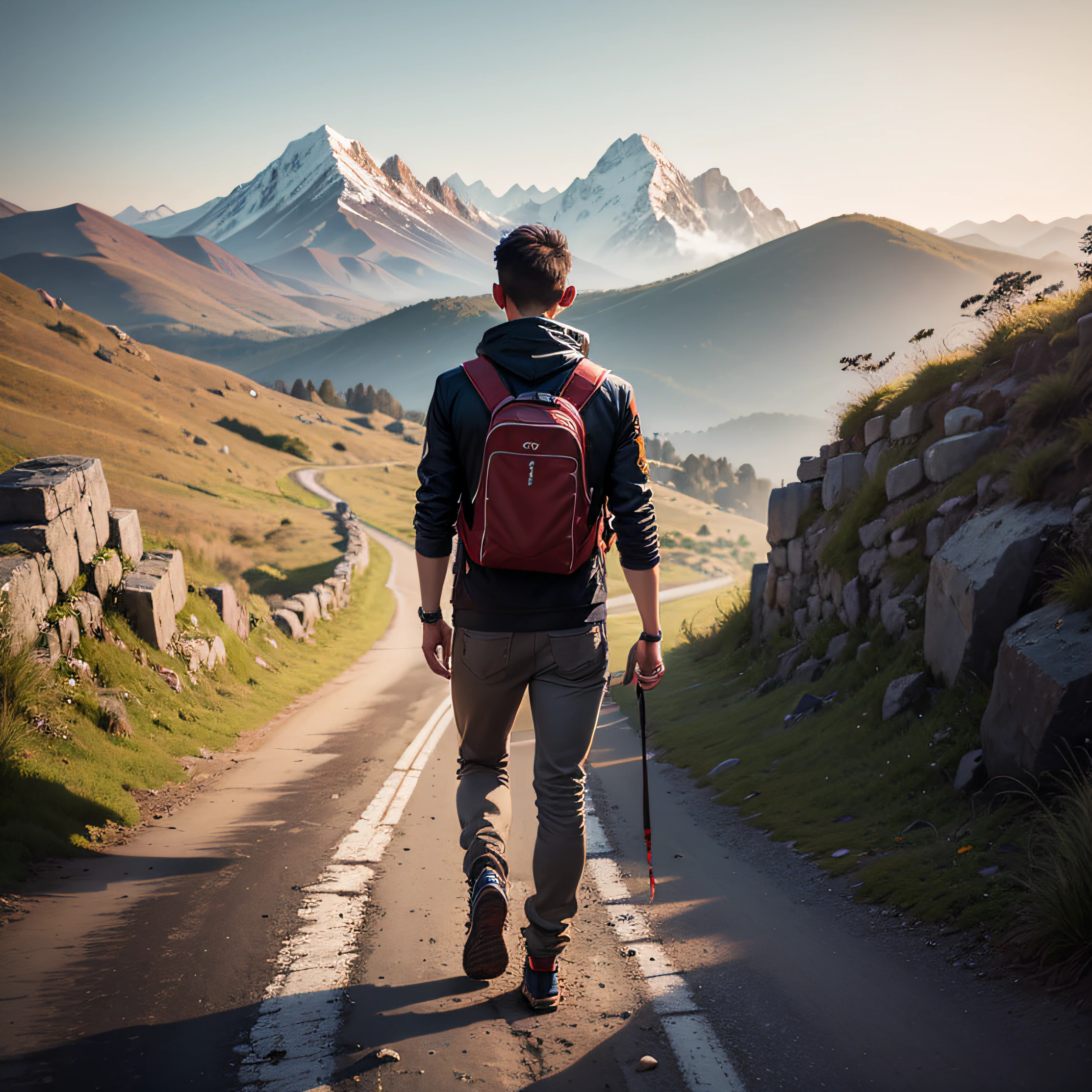 joven discipulo 8k ultrarealista, Walking towards a mountain --auto