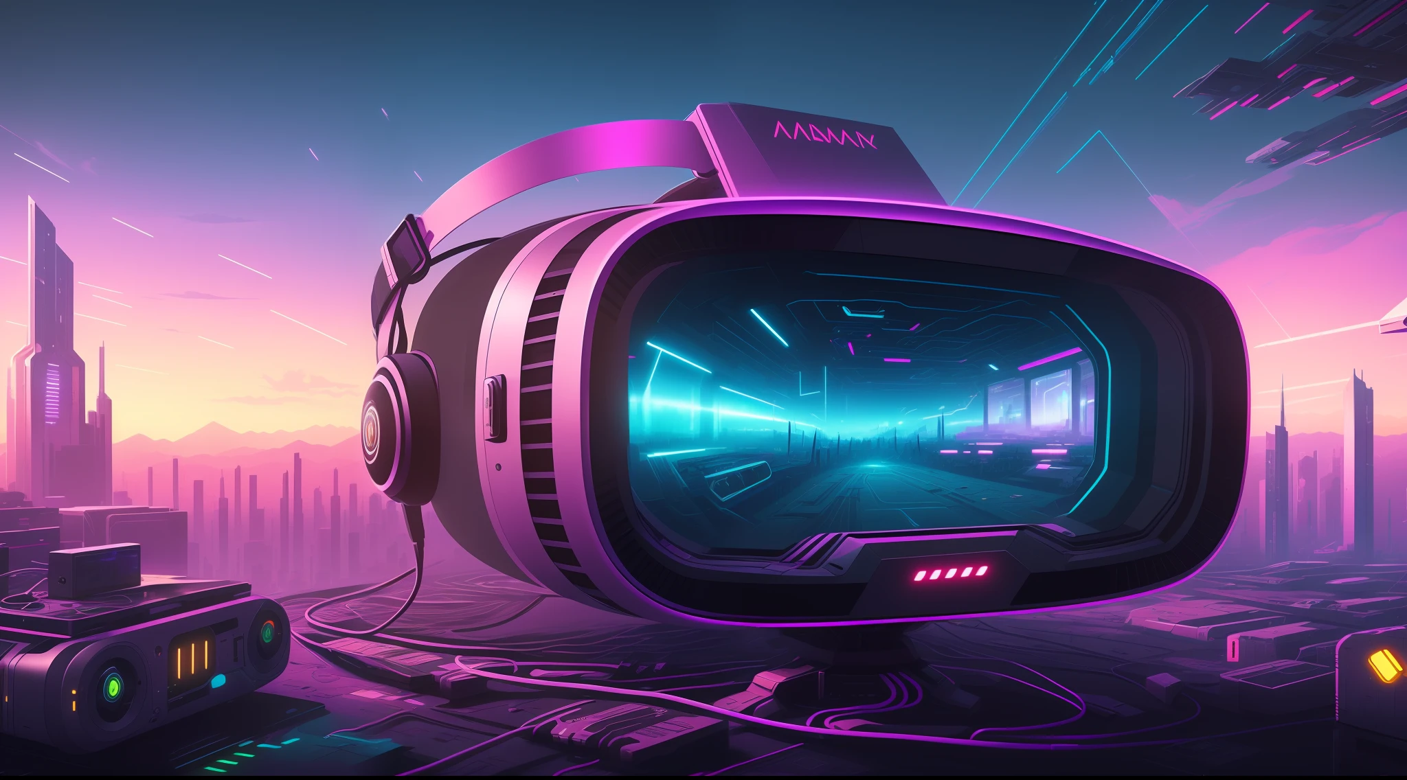 silicon valley virtual reality 1 0 th anniversary, cyberpunk art by android jones, cyberpunk art by beeple!!!, synthwave, darksynth, quantum tracerwave, wireframes, trending on artstation --auto