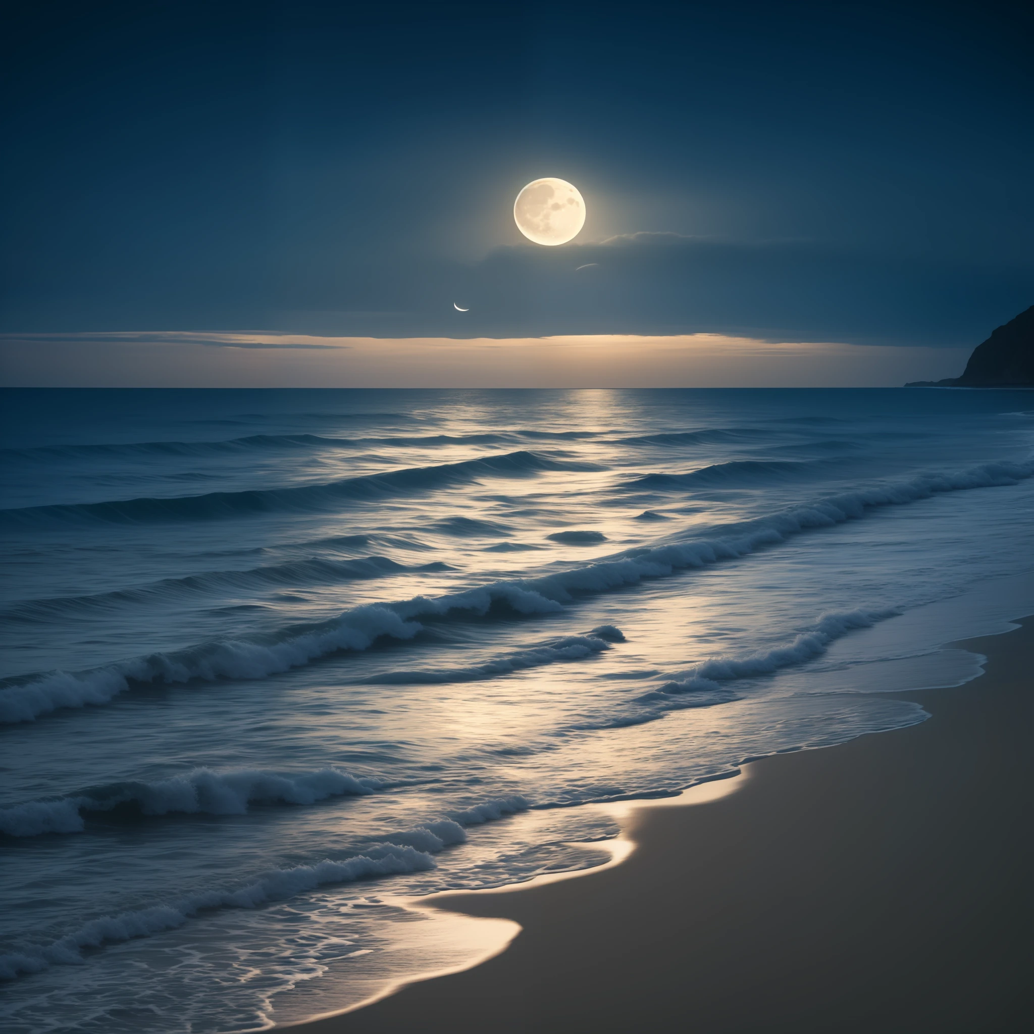 Night, moon, sea, beach, ultra detailed, ultra realistic, Adobe lightroom, dark Photo, moonlight --auto