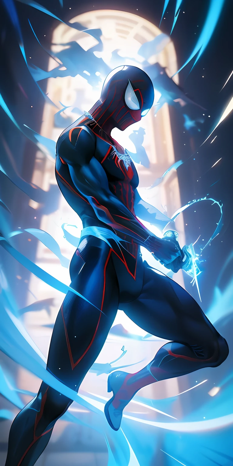 Spider-Man stands in a dramatic pose, exuding an air of darkness and menace. He wears a sleek black suit that clings tightly to his muscular frame. The suit is adorned with intricate silver web patterns that glisten under the faint glow of moonlight. The suit's design emphasizes sharp edges and angular lines, giving Spider-Man a more formidable appearance.
Spider-Man wields two long, gleaming swords in his hands. The blades are forged from a mysterious black metal, reflecting a subtle, ethereal sheen. The swords are expertly crafted, with ornate handles and intricate engravings that hint at a hidden history. Spider-Man's stance exudes confidence and precision, ready to strike with lethal force.
Surrounding Spider-Man is a swirling, dark aura that emanates from his body. The aura has an otherworldly quality, manifesting as billowing tendrils of shadow that curl and twist around him. The dark energy crackles with latent power, hinting at Spider-Man's increased strength and agility with his new suit and swords.
The overall scene is bathed in a low-key lighting, with the moon casting an eerie glow that highlights the contrast between light and shadow. The atmosphere is tinged with a sense of danger, as Spider-Man's black-suited figure stands as both a protector and a formidable force to be reckoned with.
Keep in mind that this description is purely imaginative and can serve as inspiration for an artist or graphic designer to create an actual visual representation of the concept you described.