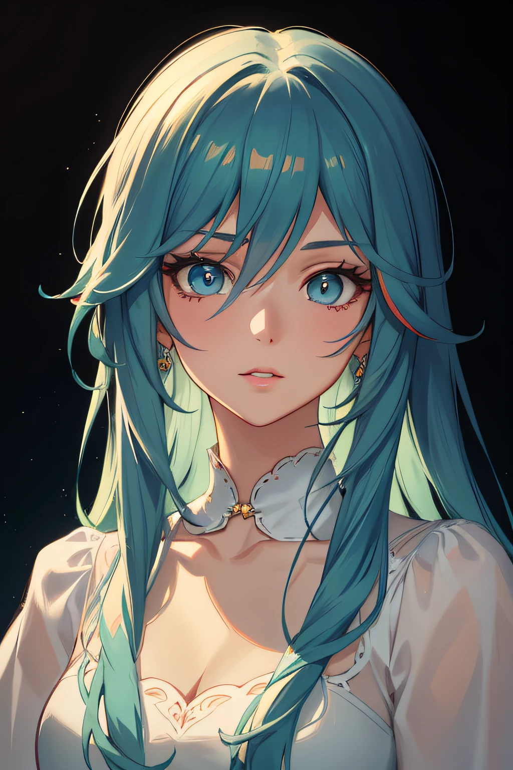 1garota, (fantasia), (cabelo verde longo), (olhos laranjas), roupa medieval, asas de fada, fundo de floresta, elegant dress, beautiful eyes, beautiful hair, anime portrait, hd, 4k, detailed, detailed face, toned face, rainbow effects, Mystic