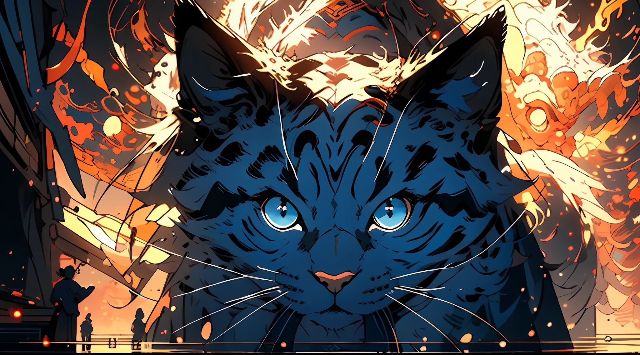 Anime art wallpaper,A Masterpiece,Top quality,best qualit,Extreme detail,A Taoist priest,Majesty,Blue-gray clothing,The role of standing in front of animals,Blue-gray cat,pubic hair is transparent,Detailed eyes,Detailed fingers,Detailed face,Xianxia,Chinese style