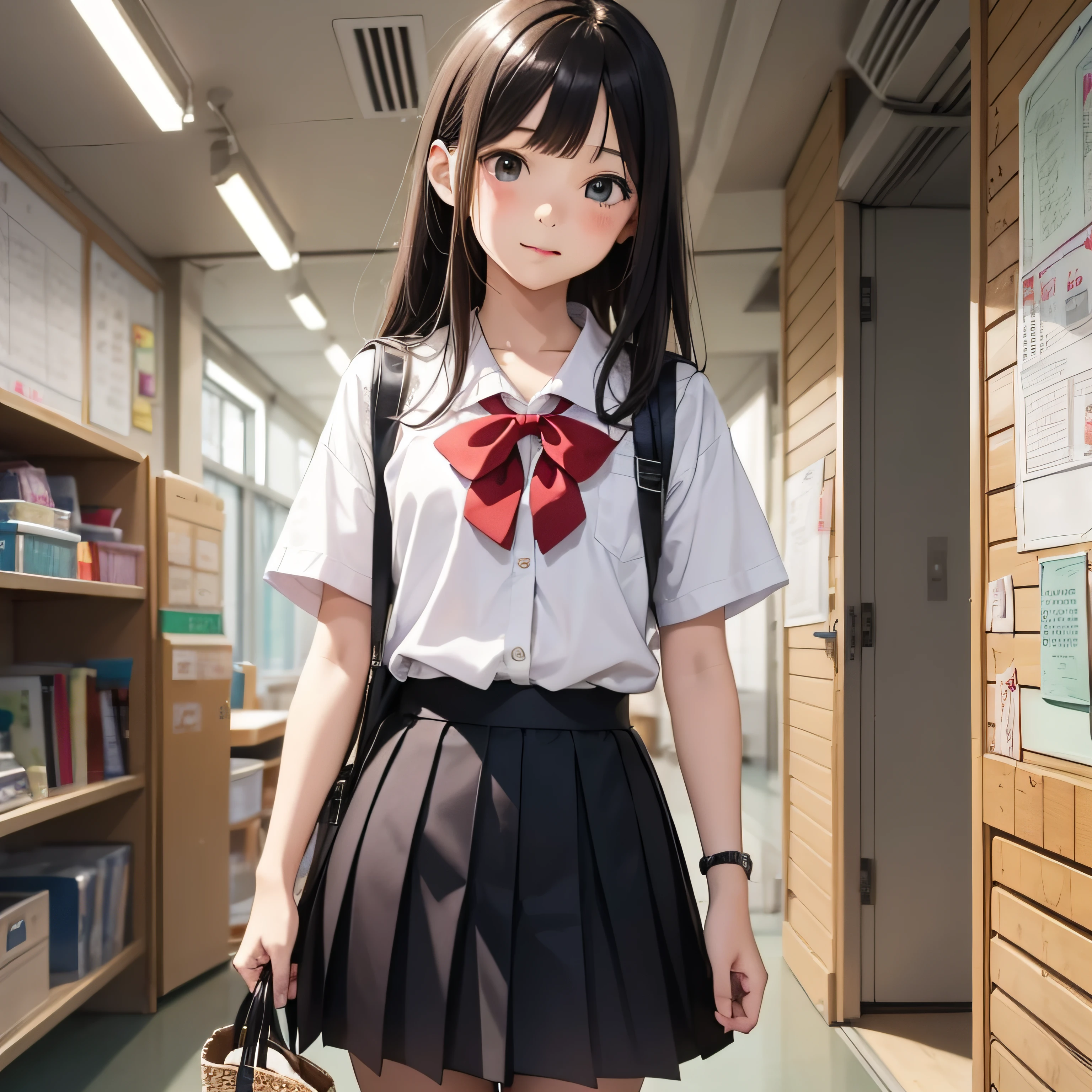 Elementary school girls、Red Randoseru、Illustration style、brunet、People with Japan々、4th grade elementary school student、Leaving school、Girl in skirt and shirt、Hinata Hyuga