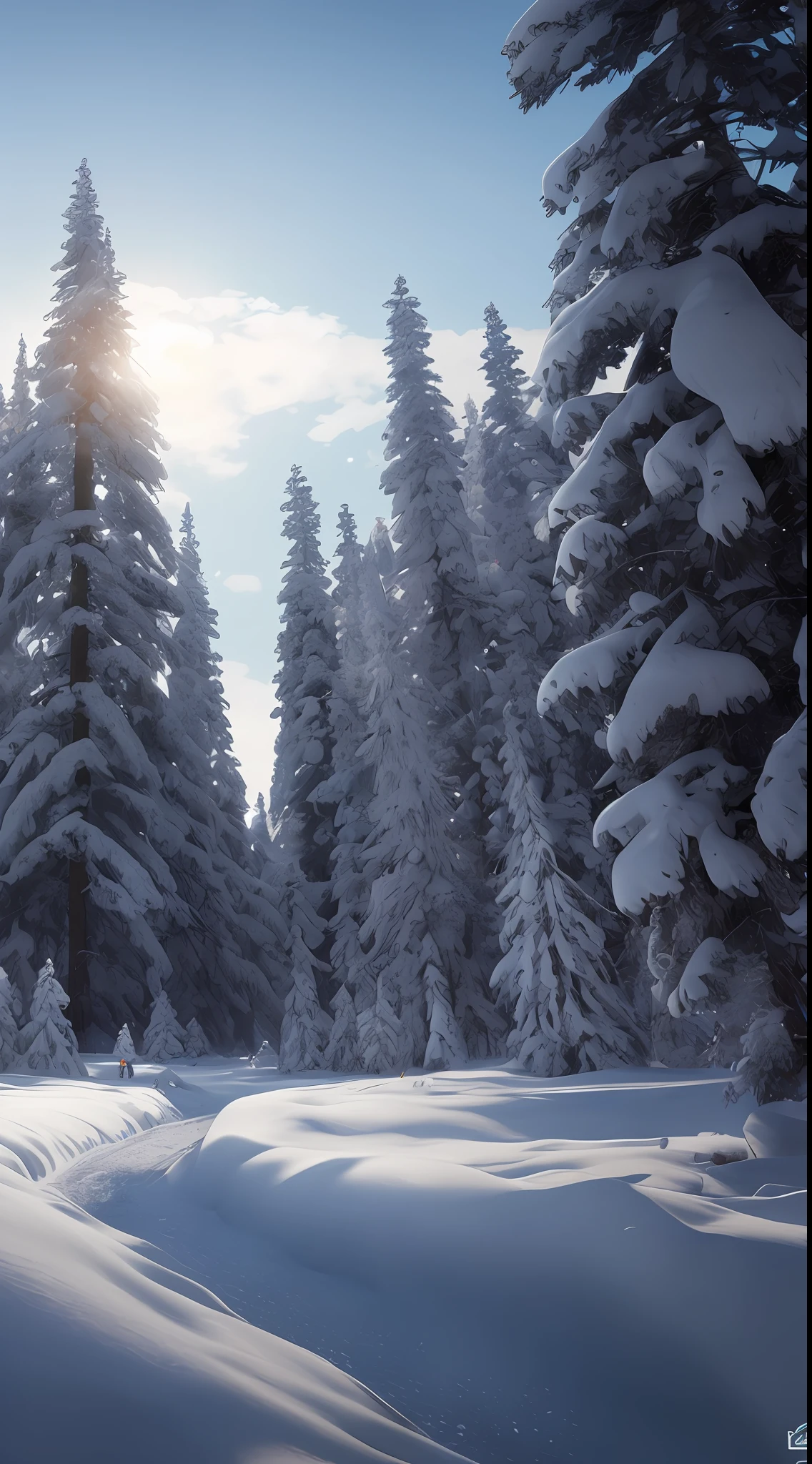 masterpiece, best quality, high quality, extremely detailed CG unity 8k wallpaper, taiga, silence, towering conifers covered with forest floor, harsh cold climate, serene beauty, snow, winter, mild summer, breeze, needles, branches, bokeh, depth fields, HDR, flowering, chromatic aberration, photorealistic, extremely detailed, popular on artstation, popular in CGsociety, complex, high detail, dramatic, art halfway