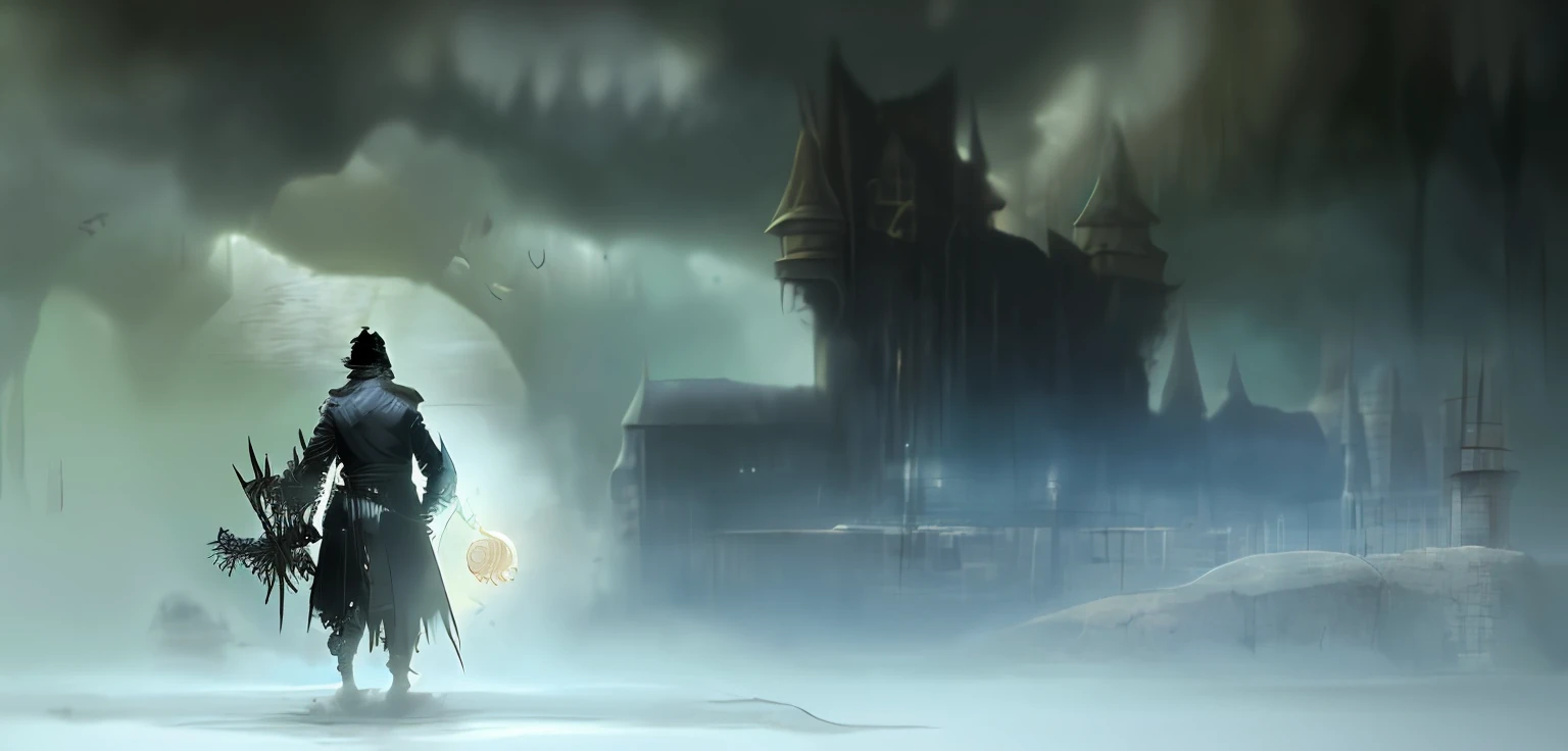 there is a man with a sword and a sword in the air, arte conceitual de fantasia sombria, arte conceitual sombria, dramatic concept art, portrait of a bloodborne hunter, arte conceitual digital de alta qualidade, artes conceituais, arte conceitual profissional, senior concept artist, Benedick Bana, arte conceitual arcana, illustration concept art, arte conceitual artstation, arte conceitual de fantasia