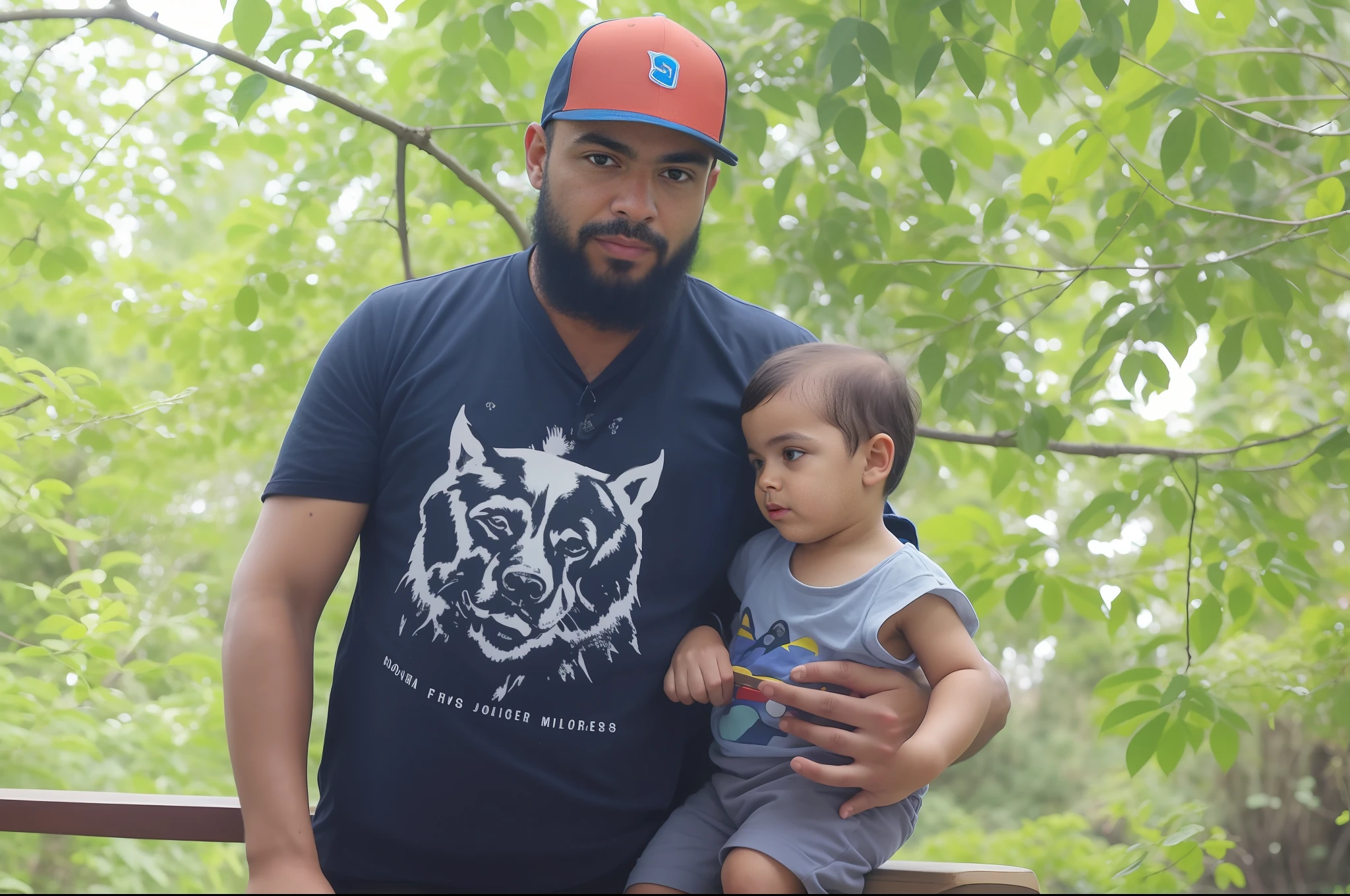 there is a man holding a and a dog on a bench, with a kid,rection: Samuel Silva, pai com filho, imagem retrato, Direction: Ramon Silva, em jardins de maconha, david rios ferreira, daniel mirante, zigor samaniego, jose miguel roman frances, edu souza, caio santos, joseph moncada, Direction: Emerson Silva