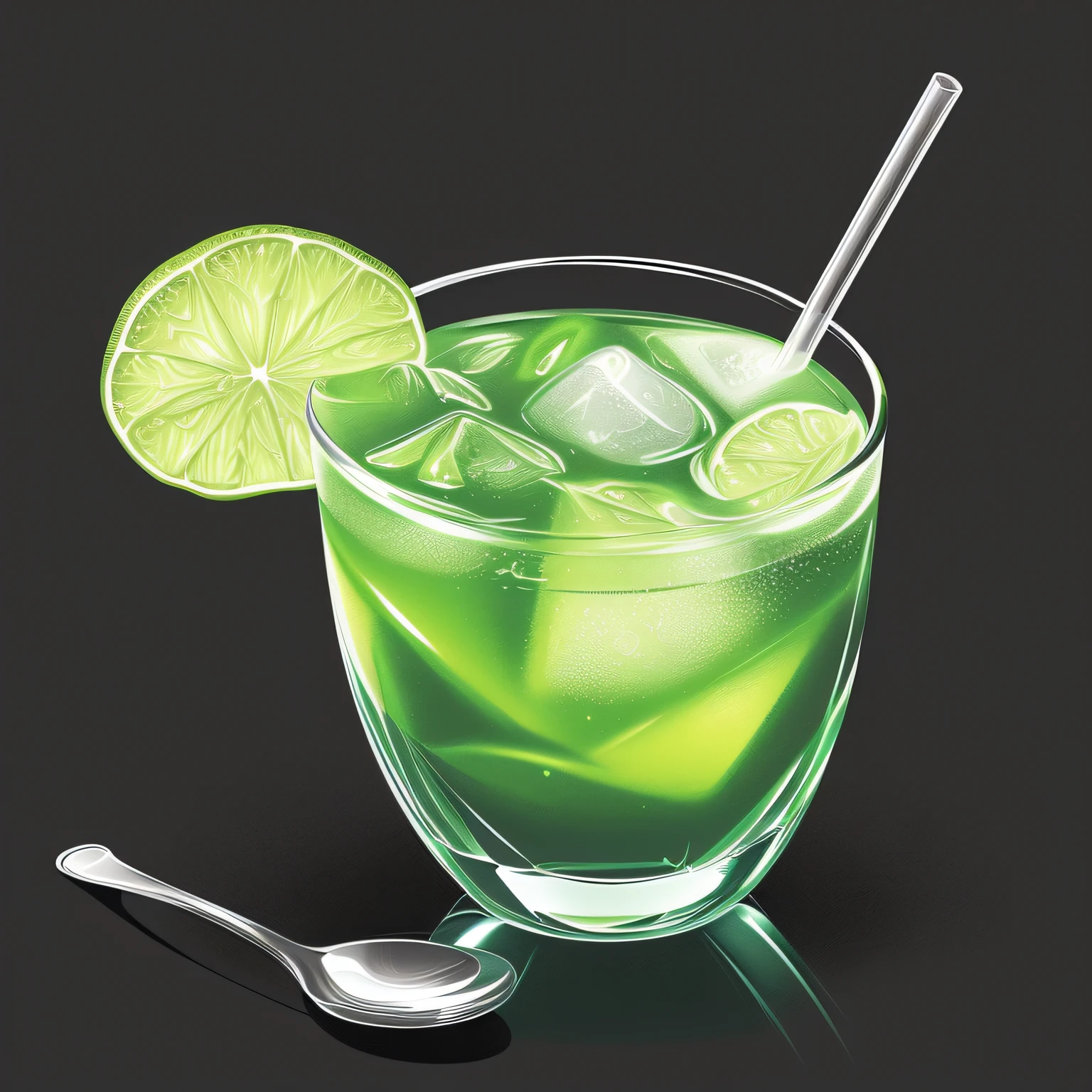 There is a tarça of caipirinha with a straw and a spoon, high detailed illustration.", vetor behance hd jesper ejsing, high detailed illustration, in style of digital illustration, rendered illustration, glass with rum, stunning digital illustration, com cristo redentor --auto