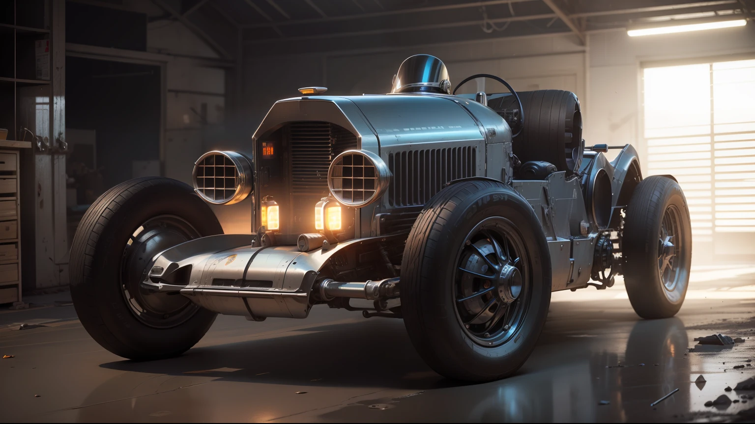 Portrait painting of a sci-fy style race car brilliant metalic power armor, with (((missiles on the side))), (((machine gun))) on top of the hood, ultra realistic, concept art, intricate details, eerie, highly detailed, reflective, photorealistic, octane render, 8 k, unreal engine. art by artgerm and greg rutkowski and alphonse mucha, framed, framed, framed, centered --auto