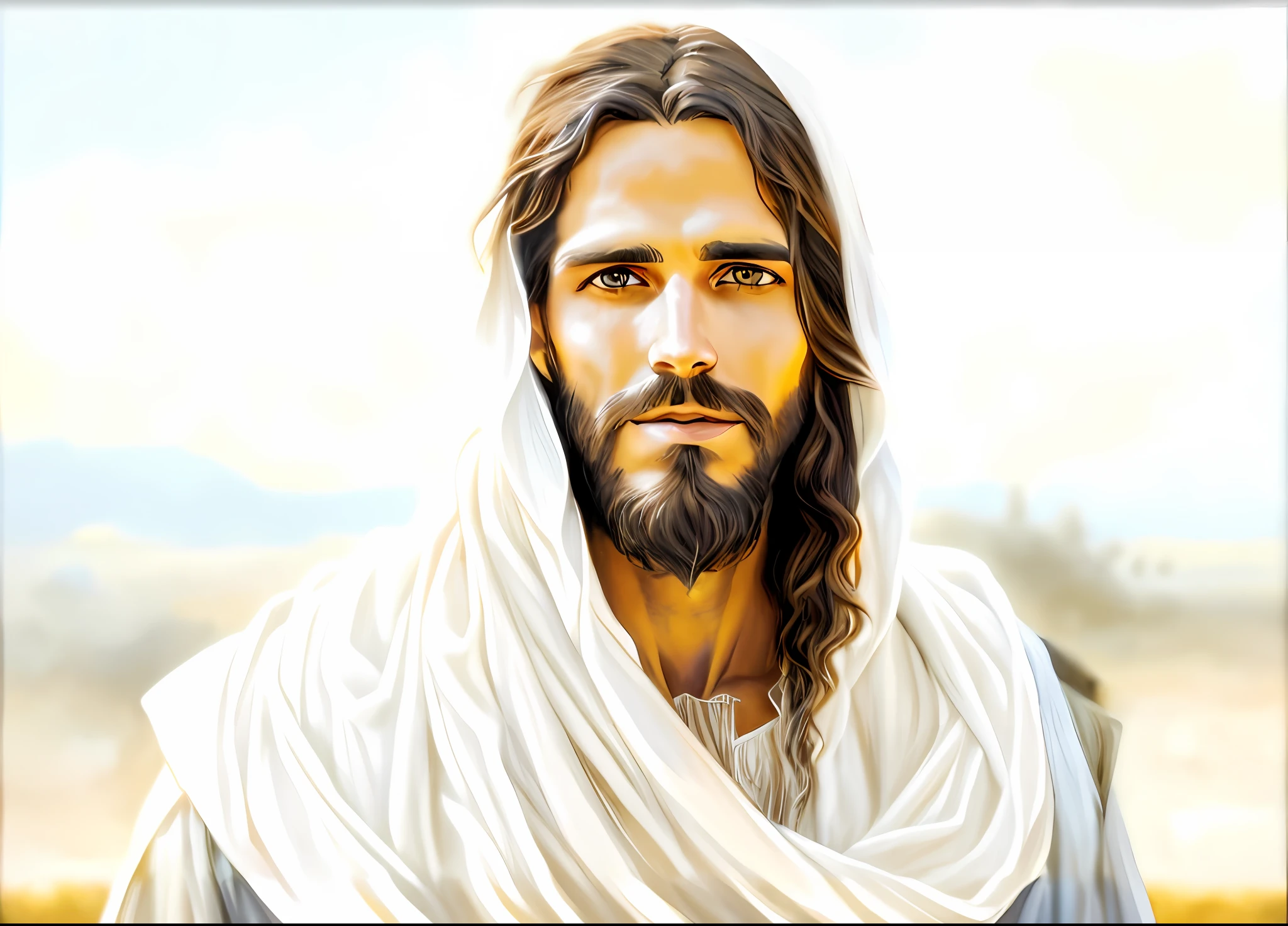 Jesus com barba e xale branco, Jesus Cristo, jesus of nazareth, Retrato de Jesus Cristo, rosto de Jesus, Jesus, O Senhor e Salvador, Greg Olsen, Jesus Gigachad, homem bonito, pintado digitalmente, Vestido como Jesus Cristo, Jovem Deus Todo-Poderoso, by Hristofor Žefarović, he is greeting you warmly, homem bonito