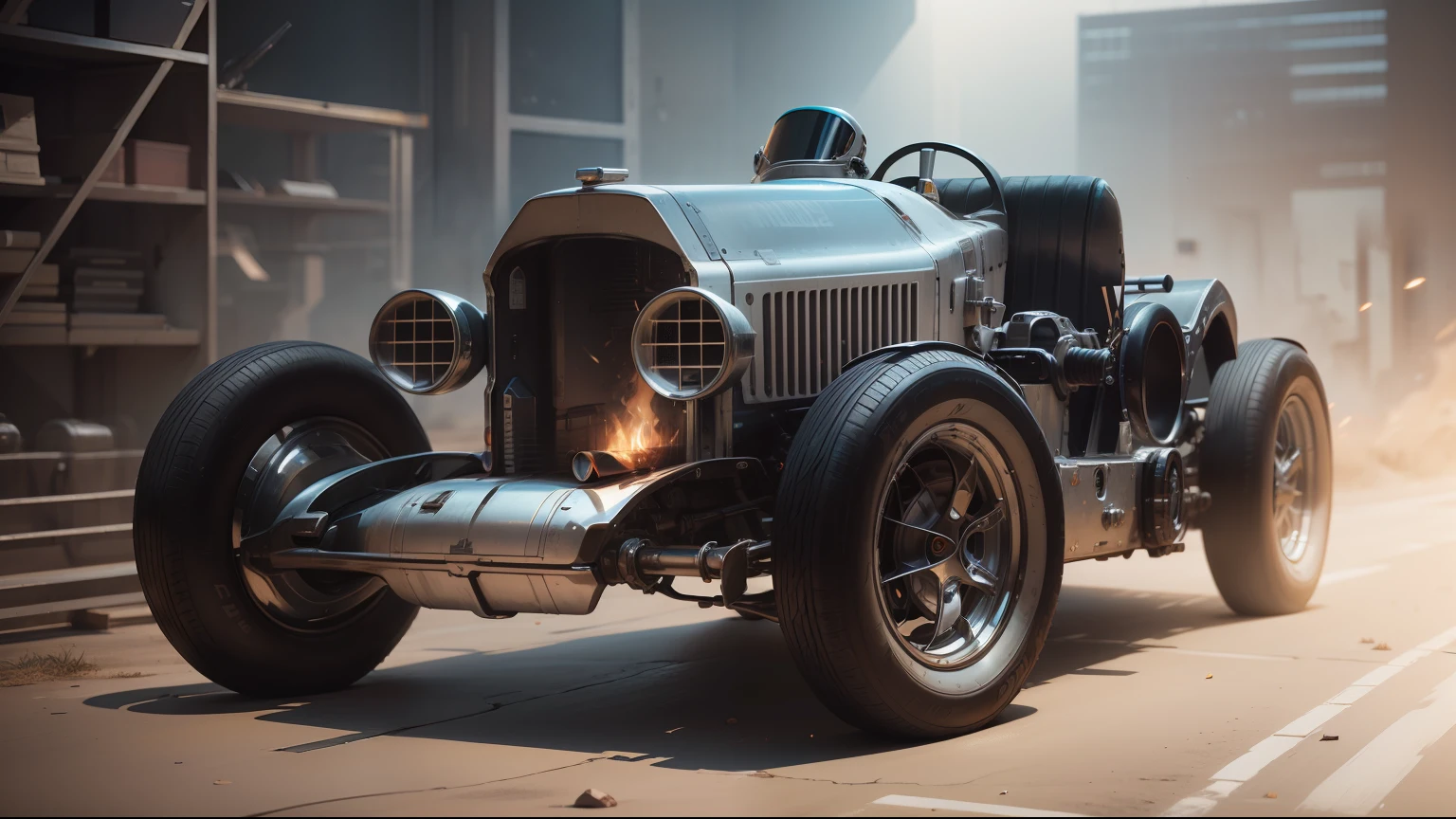 Portrait painting of a sci-fy style race car brilliant metalic power armor, with (((missiles on the side))), (((machine gun))) on top of the hood, ultra realistic, concept art, intricate details, eerie, highly detailed, reflective, photorealistic, octane render, 8 k, unreal engine. art by artgerm and greg rutkowski and alphonse mucha, framed, framed, framed, centered --auto