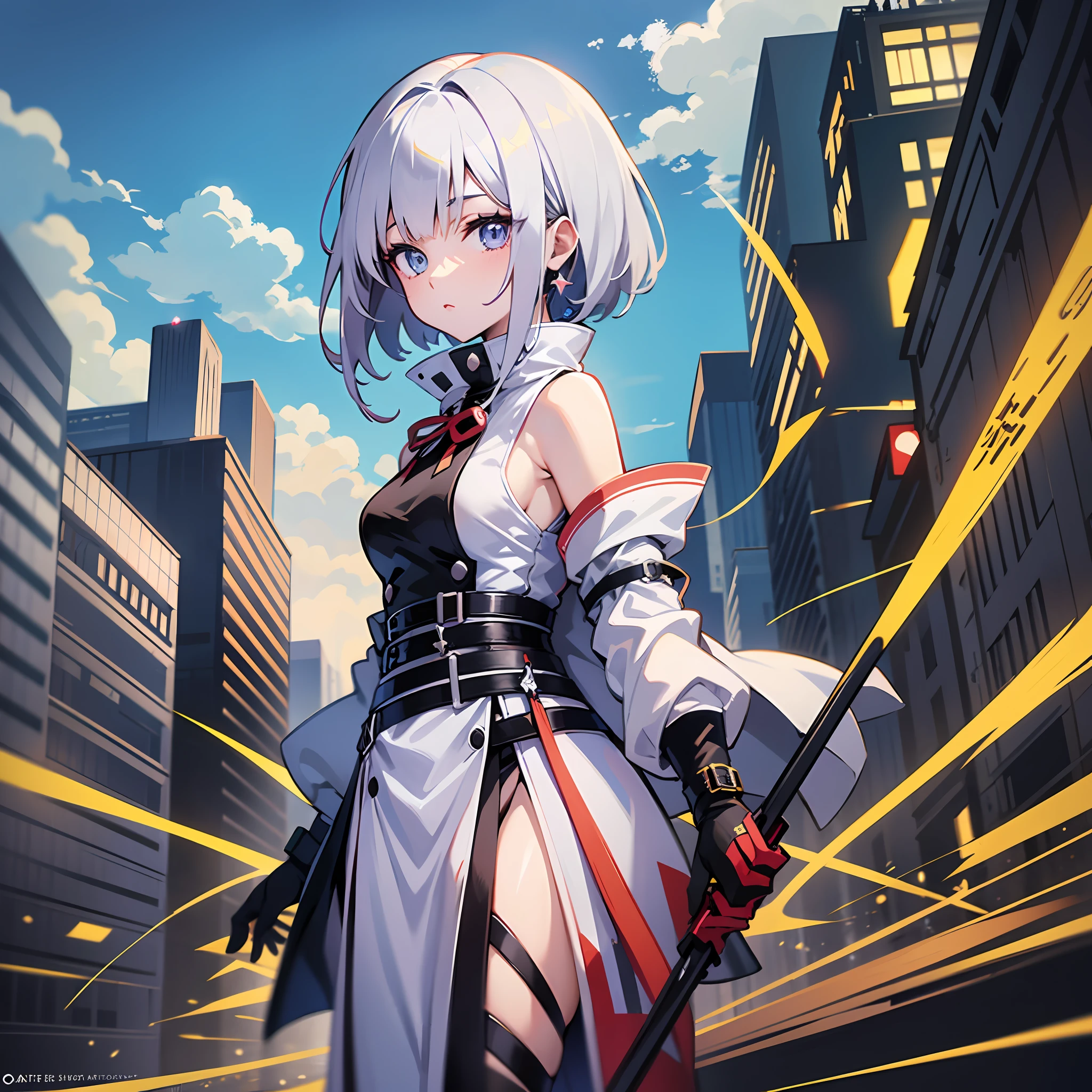 Garota anime com cabelo branco curto e olhos vermelhos segurando uma arma, de arknights, arte do anime, Arte digital no Pixiv, Ciborgue - Menina com cabelo prateado, divindade de cabelos brancos, arte de anime, bela arte de anime, Advanced digital anime art, Vencedor do concurso Pixiv, arte detalhada do anime, nightcore, arte de anime digital, arte detalhada do anime, Arte Zerochan
