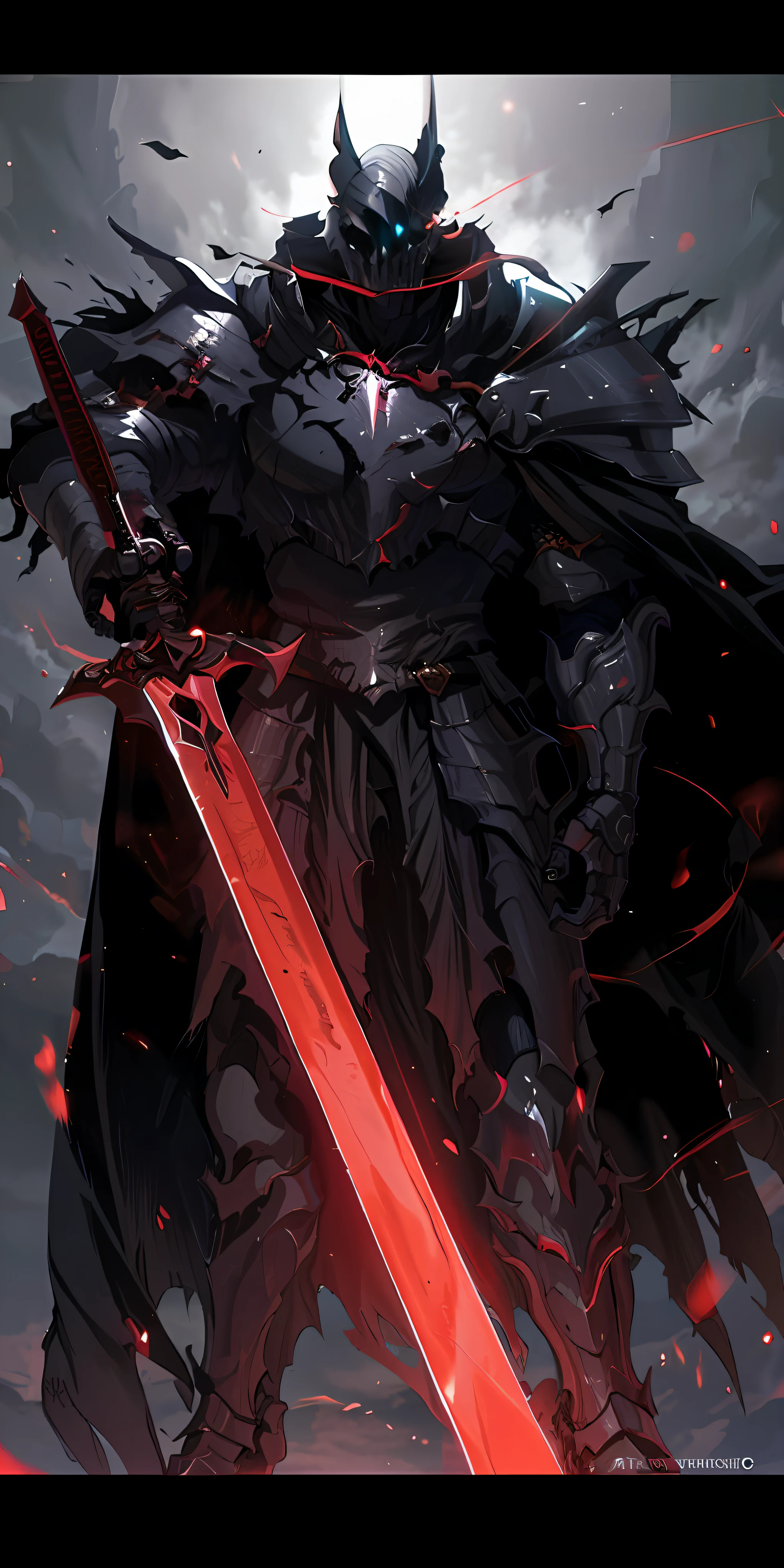 a closeup of a person with a sword in their hand, evil knight, blood knight, dark warrior, dark fantasy style art, airs with heavy armor and sword, epic fantasy art style, The Dark Lord Sauron, epic fantasy digital art style, gothic knight, Lord Sith, Berserk Skullknight Black Armor, fantasy knight,  The Dark Lord, fantasy warrior