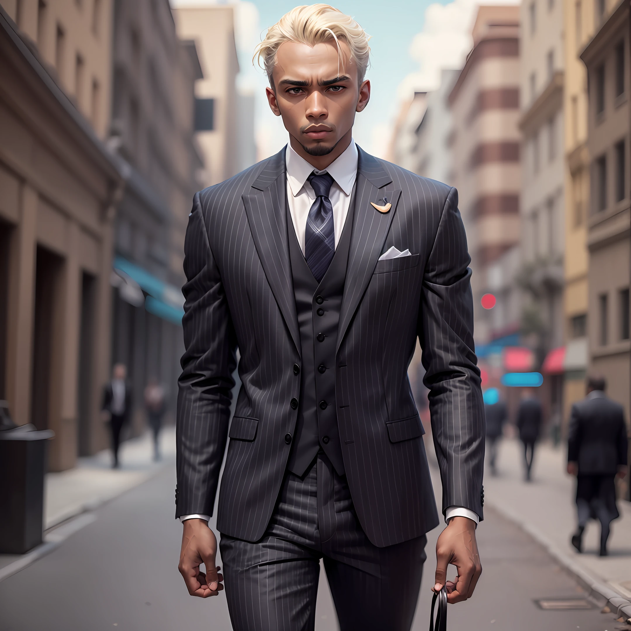 arafed black man in a suit and tie standing in a park, wearing a worn out brown suit, wearing a pinstripe suit, in his suit, wearing a worn out suit, similar to malfoy, he is wearing a suit, neo noir style, in a suit, neo - noir style, pinstripe suit, in a strict suit --auto --s2