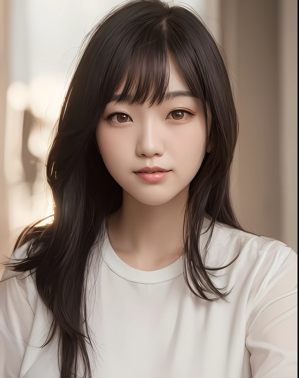 asian woman with long black hair and white shirt, beautiful south korean woman, headshot profile picture