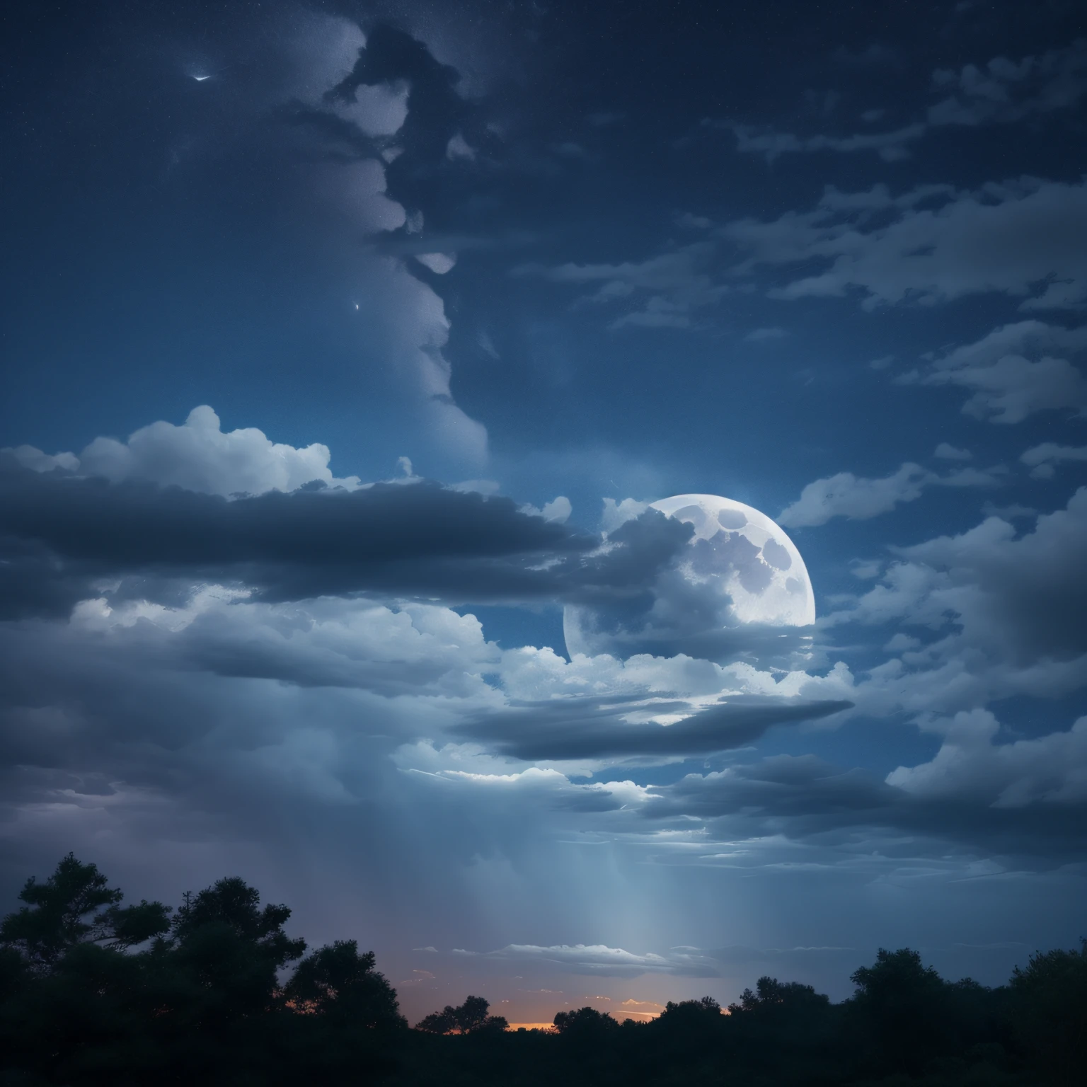 atmosfera nocturna, entre nubes, iluminacion lunar azulada --auto