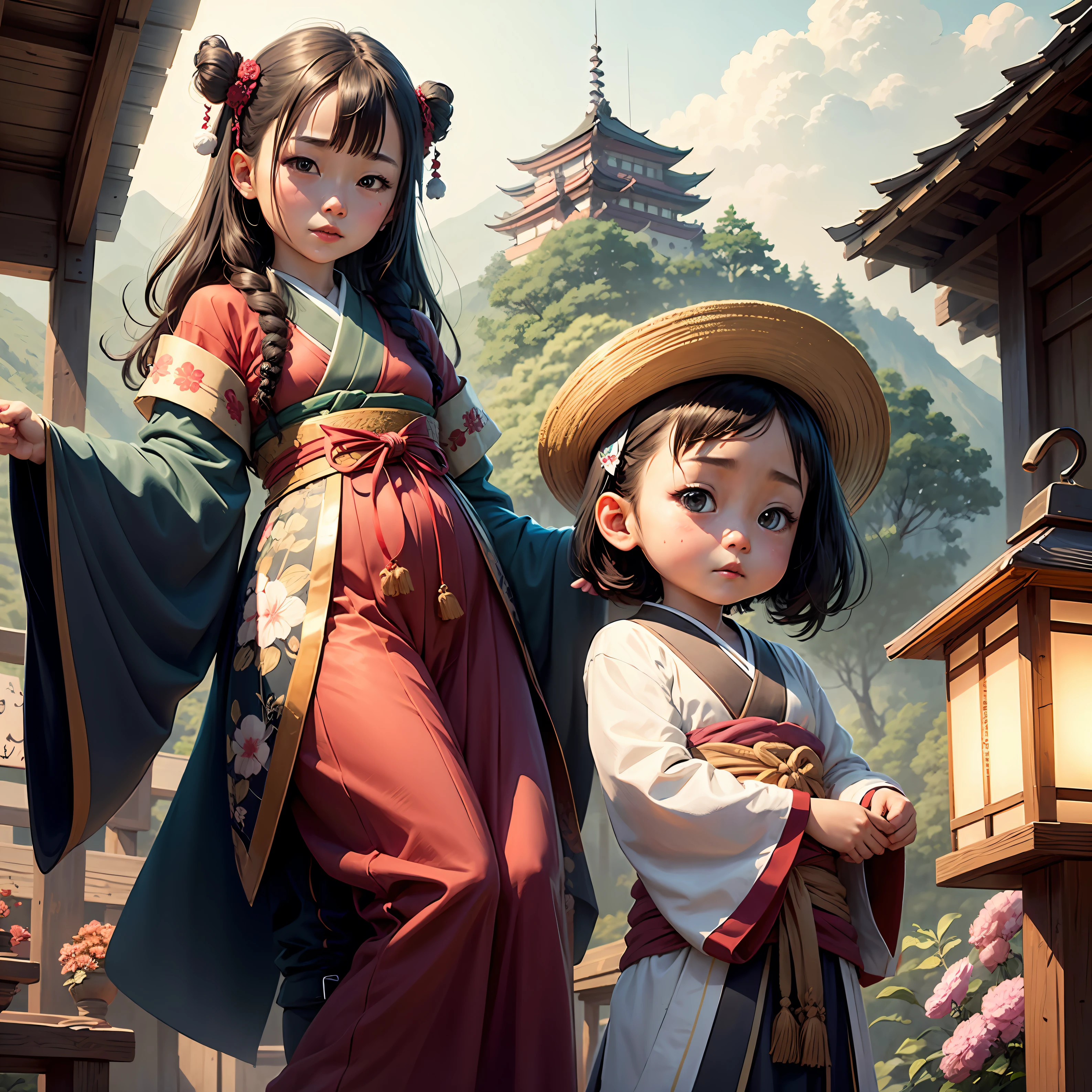 high picture quality、Japan people、Japan myths、Fantastical、Fluffy clothes、valley、Petite red-eyed girl --auto
