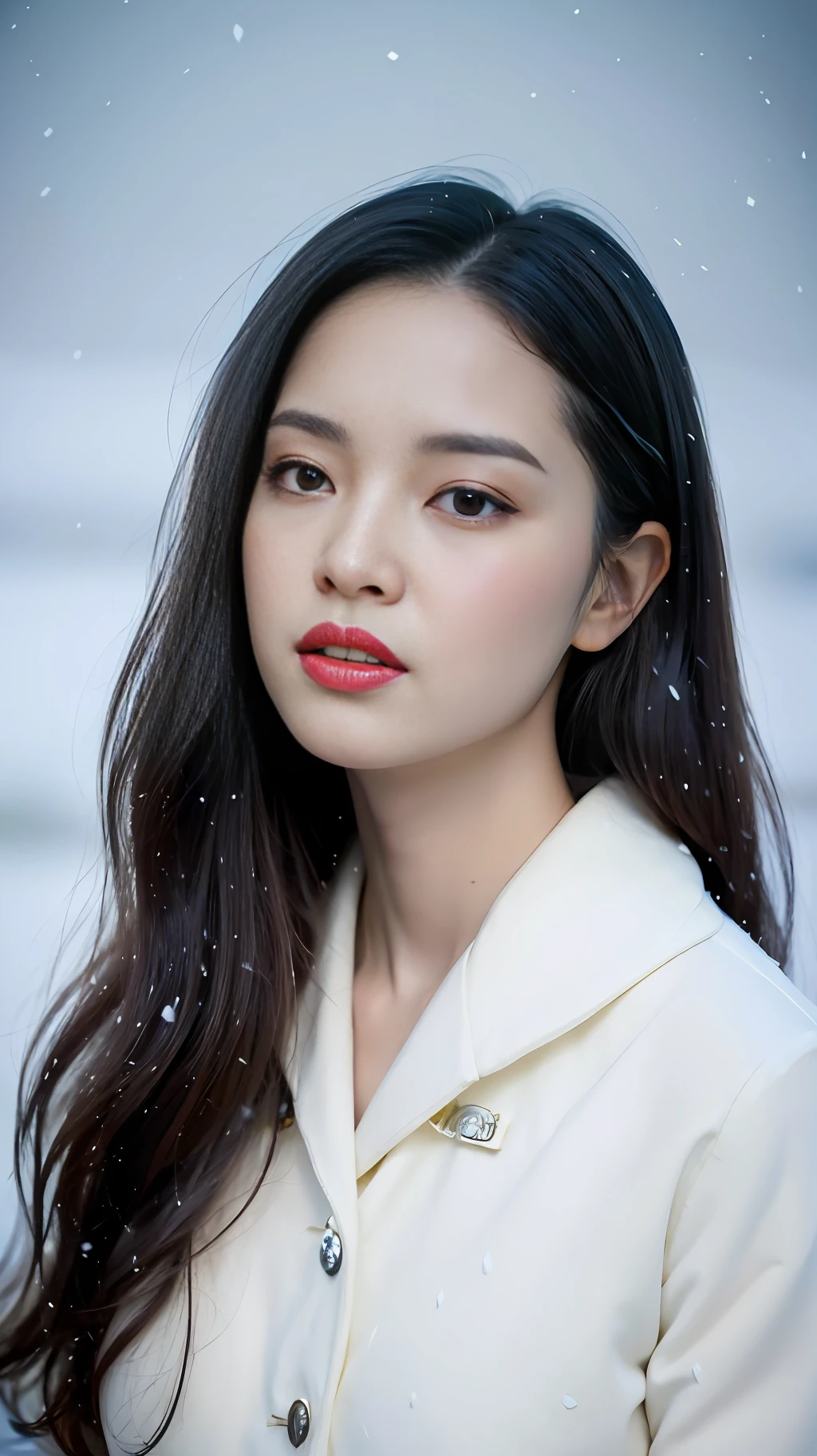 (8k, best quality, masterpiece, ultra highres:1.2) Photo of Pretty Japanese woman
in the (style of paul rubens and rebecca guay:1.1) (melancholy winter snow:1.4)