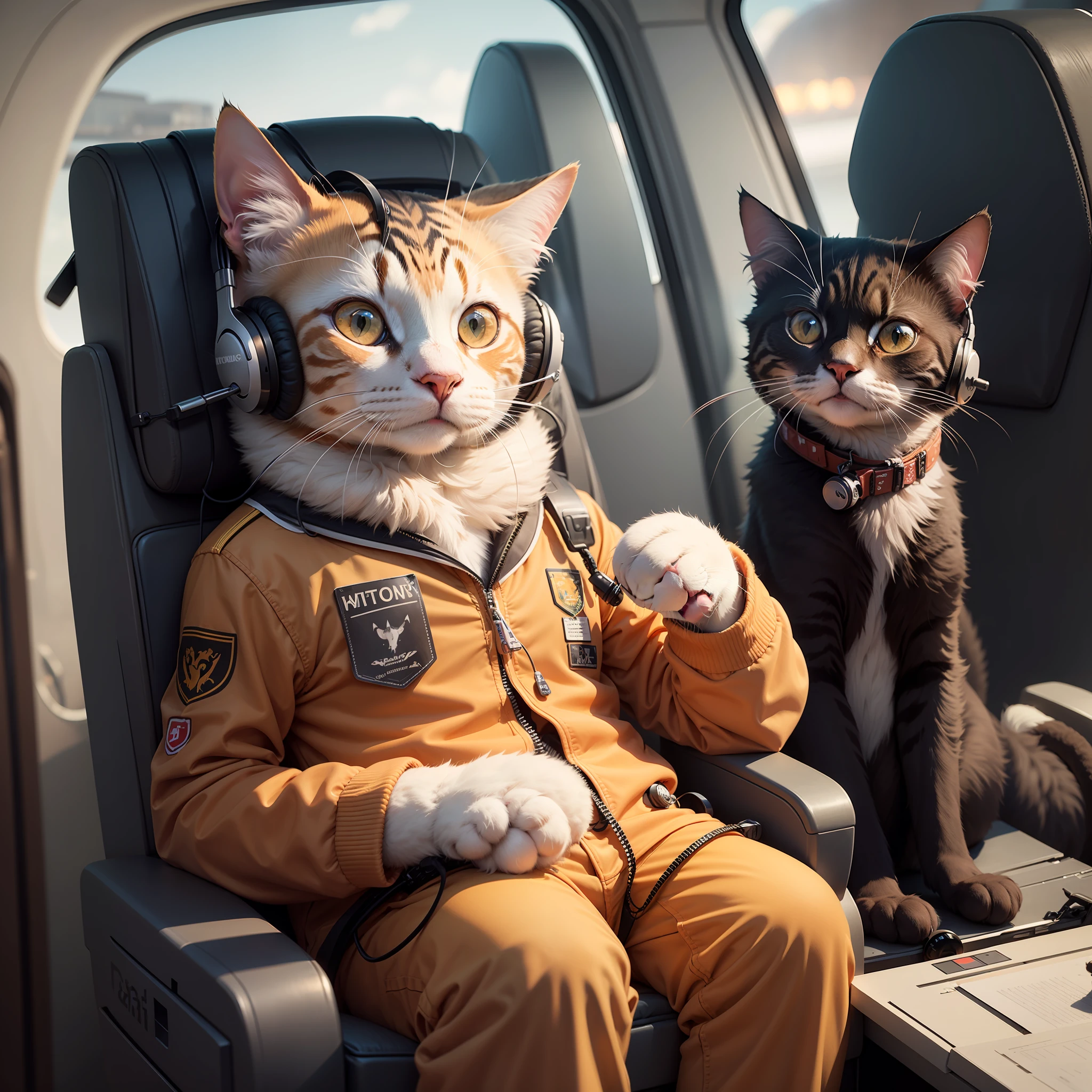 Cat dressed as an airplane pilot, com headphone de aviador --auto