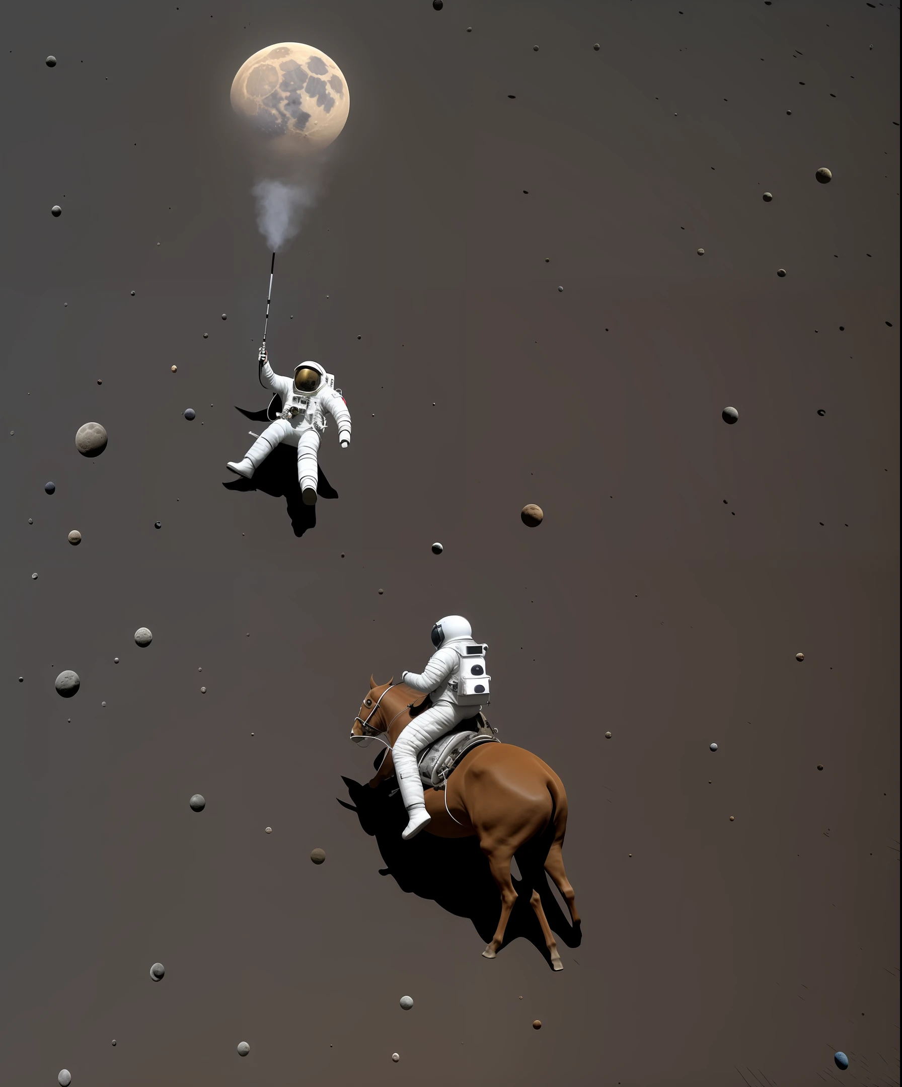 An astronaut riding bull on the surface of moon - a hight quality photorealistic cinematic image