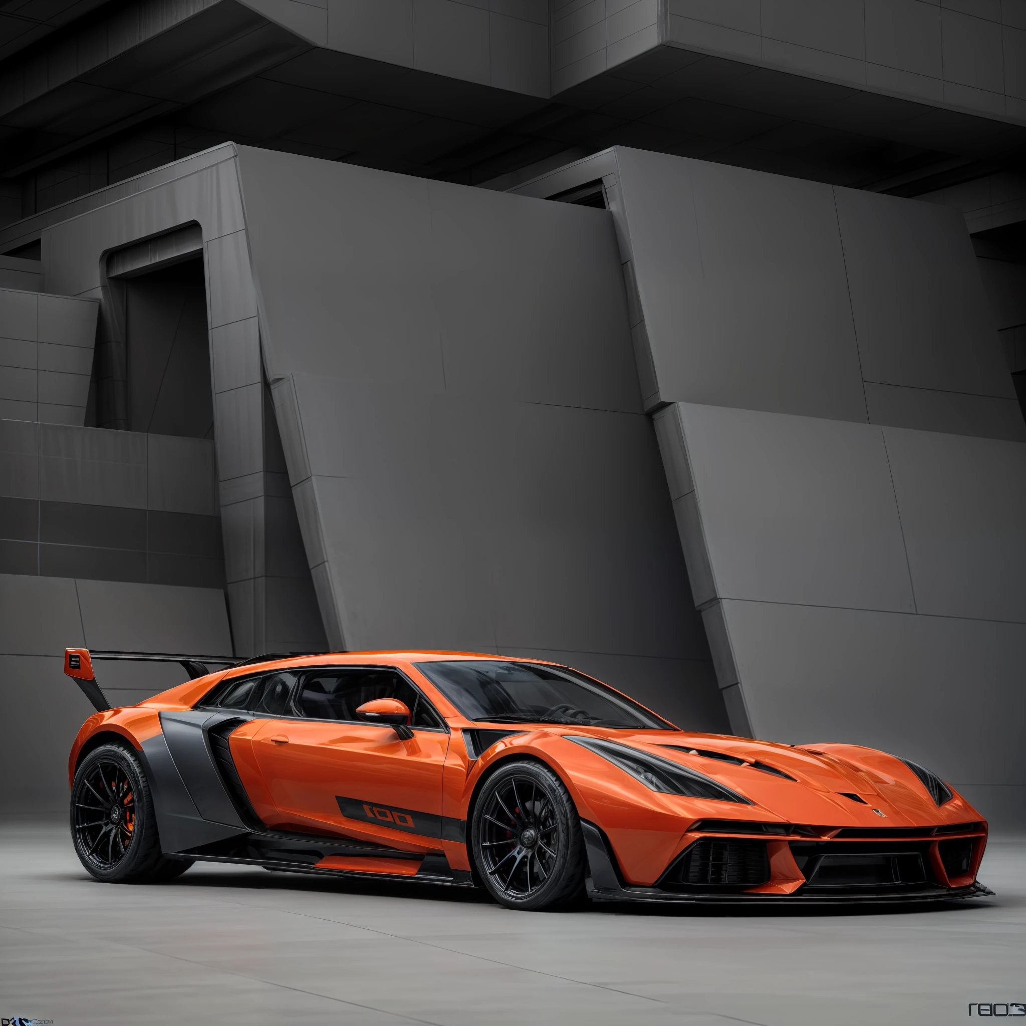 Design me a cover d3 car magazine with a futuristic black and orange car