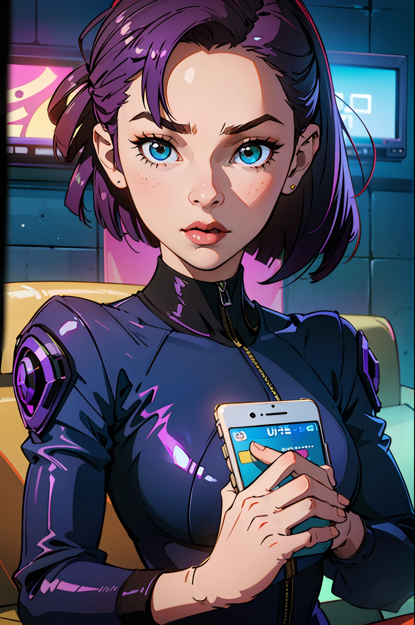 (papel tapiz CG unidad 8k extremadamente detallado, obra maestra, mejor calidad, ultra detallado), (best lighting, mejor sombra) un retrato de rubius acostado en un sofa, con rupa cyberpunk, un contro de playstation en mano y mirando una television,