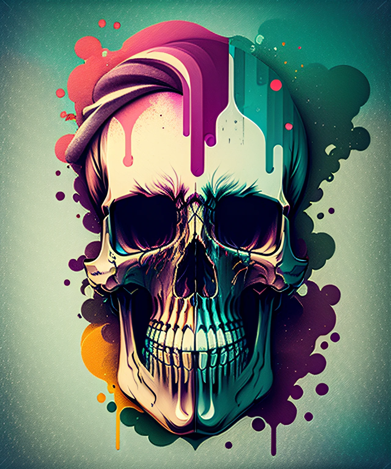 (a portrait of Cyberpunk Skull with colorful fluid l:1) , t-shirt logo in the style of tapered fine outline, orthographic-view, art on (empty background:1.4)Hands,