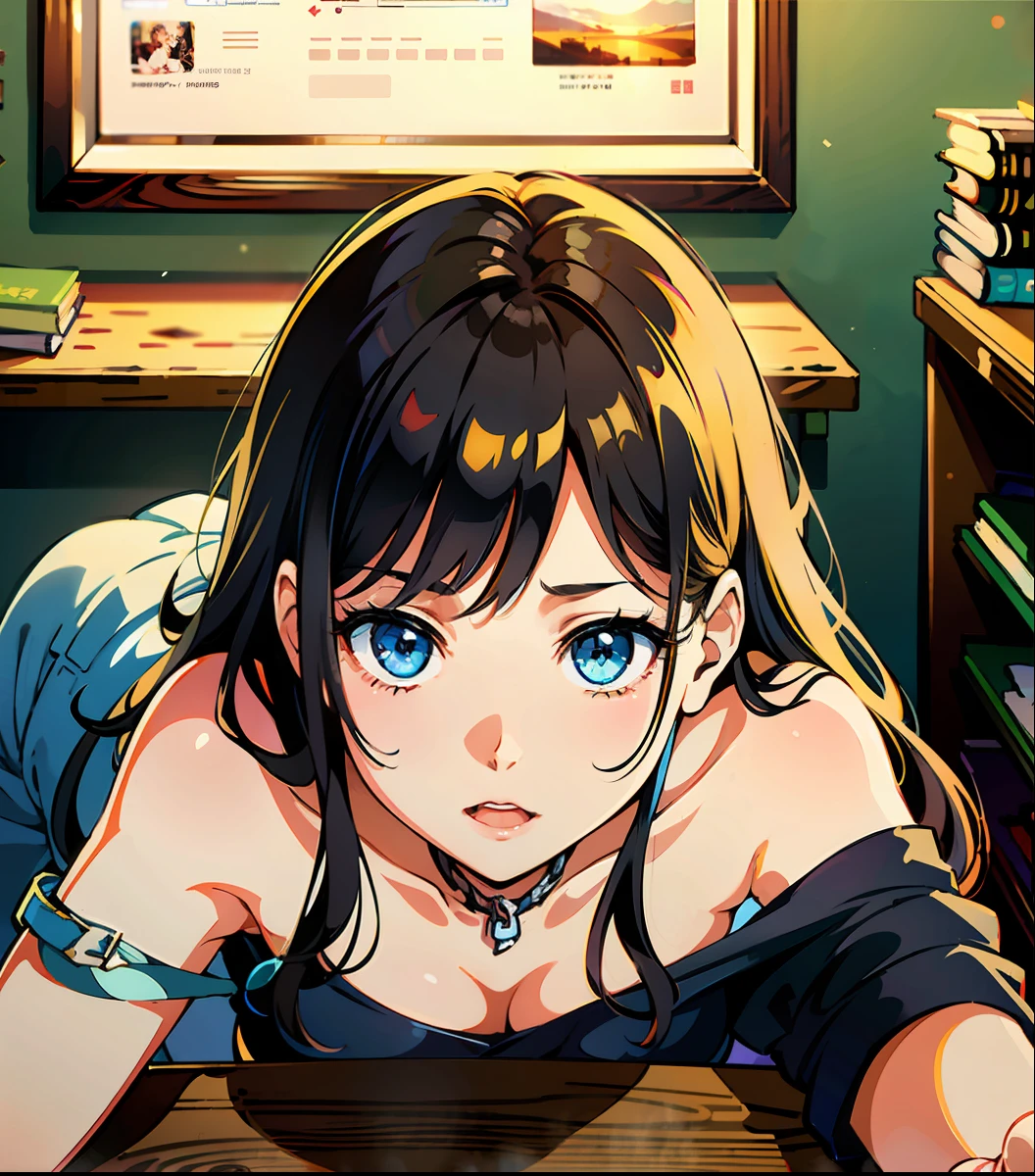 (((A Masterpiece)))、(((maximum quality)))、((ultra definition))、(Highly detailed CG illustrations)、((anextremelydelicateandbeautiful))、(Delicate and cute face)、Cinematic light、(1The girls)、Under the desk