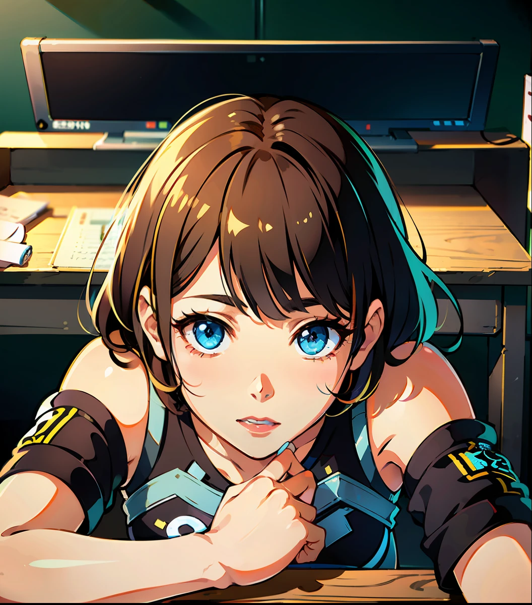 (((A Masterpiece)))、(((maximum quality)))、((ultra definition))、(Highly detailed CG illustrations)、((anextremelydelicateandbeautiful))、(Delicate and cute face)、Cinematic light、(1The girls)、Under the desk