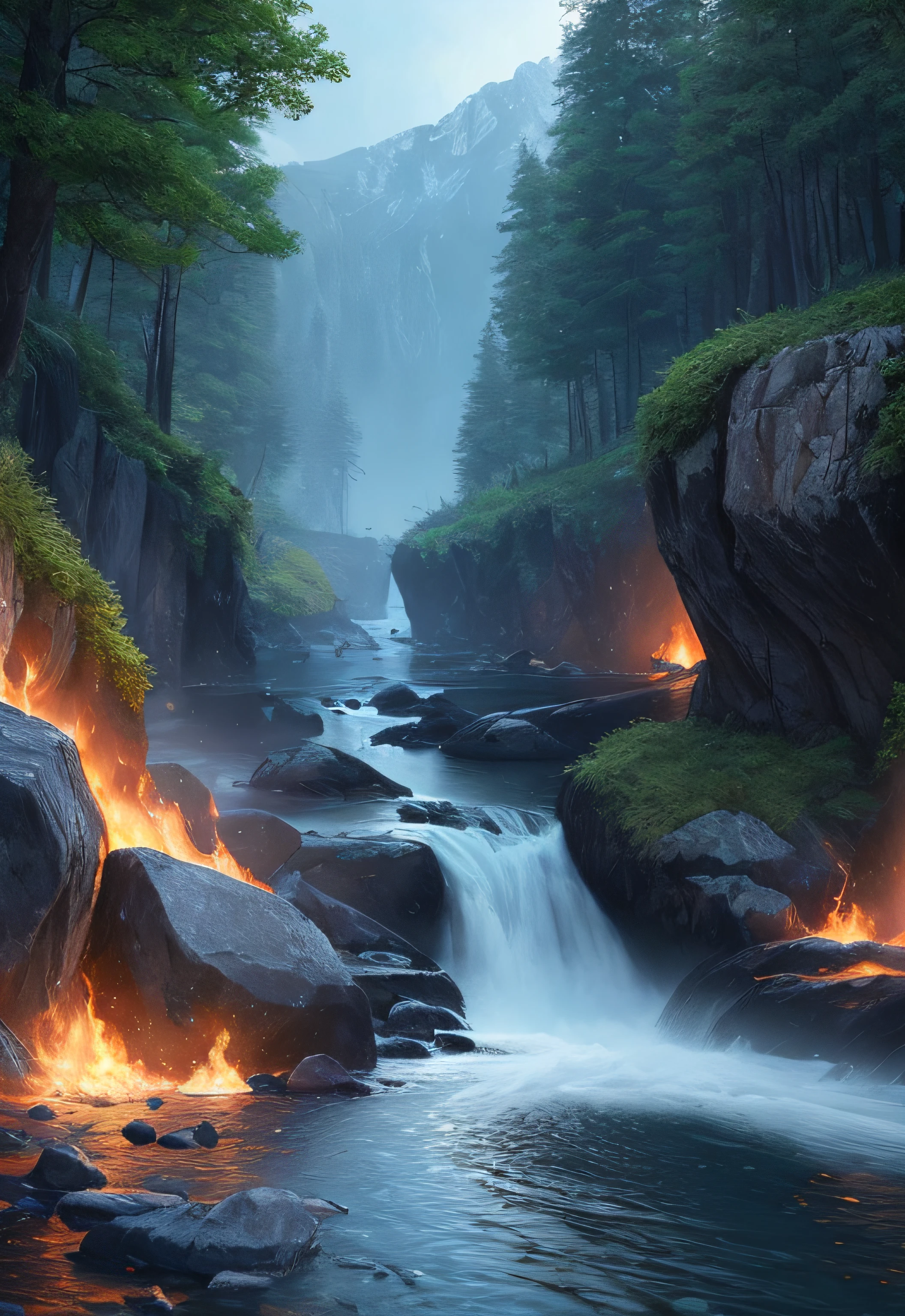 landscape,water,(extremely detailed CG unity 8k wallpaper), most beautiful artwork in the world,professional majestic oil painting,intricate, High Detail, Sharp focus, dramatic, photorealistic painting art