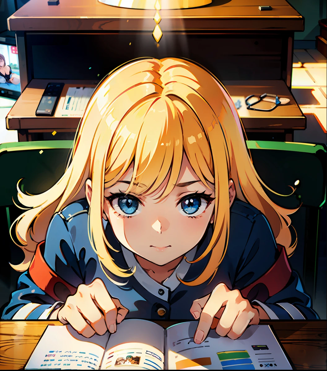 (((A Masterpiece)))、(((maximum quality)))、((ultra definition))、(Highly detailed CG illustrations)、((anextremelydelicateandbeautiful))、(Delicate and cute face)、Cinematic light、(1The girls)、Under the desk