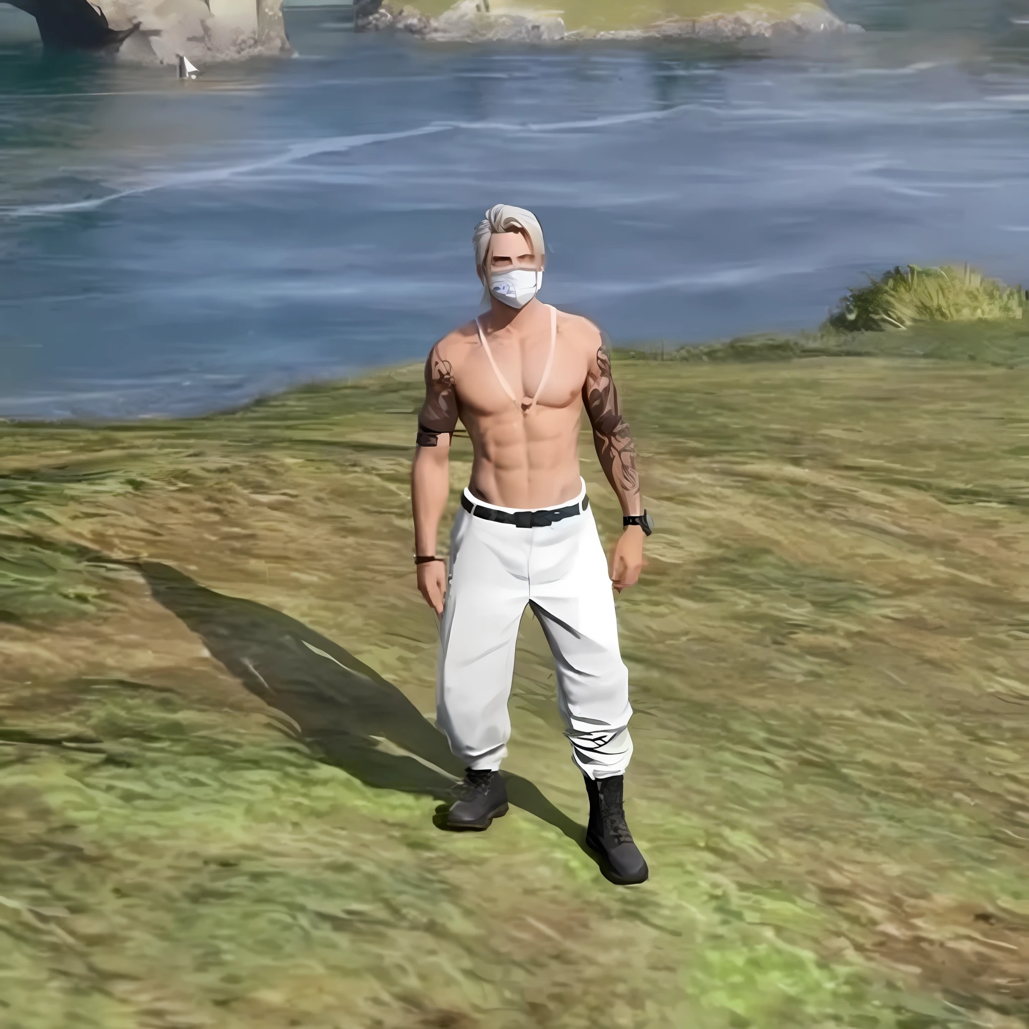 arafed man standing on a hill with a mask on, como personagem em tekken, imagem de corpo inteiro, thancred waters in style of wlop, thancred waters, tiro de corpo inteiro hiperdetalhado, mechanic punk outfit, corpo inteiro altamente detalhado, novo personagem, peito para cima cobra metade inferior humana, zoomed out full body, roupa de ferreiro