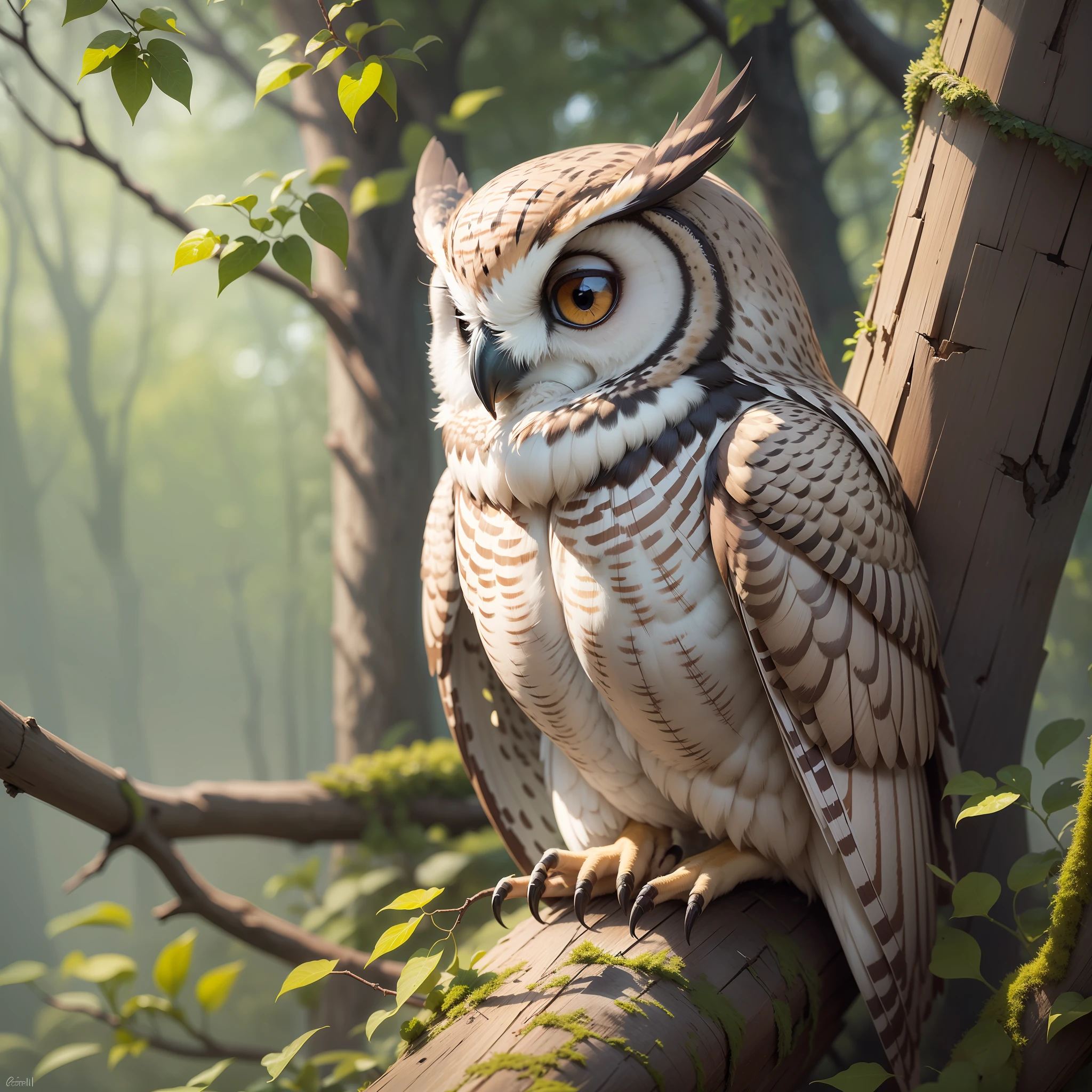 Generate an image of a wise and serene owl constructed entirely from thin wooden sticks, capturing its distinct facial features, intricate patterns, and the piercing gaze of its wooden stick eyes.