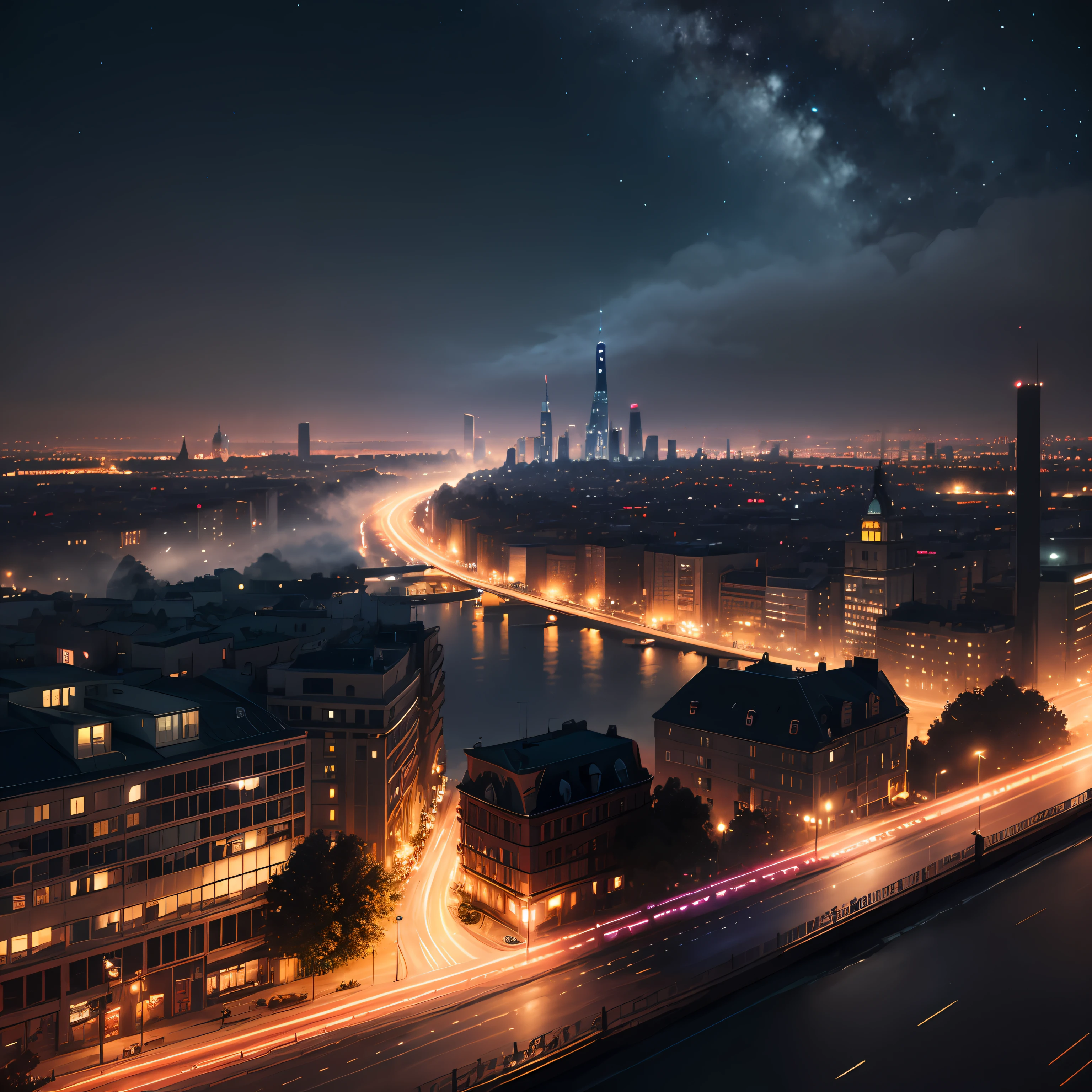 City by night with mist --auto