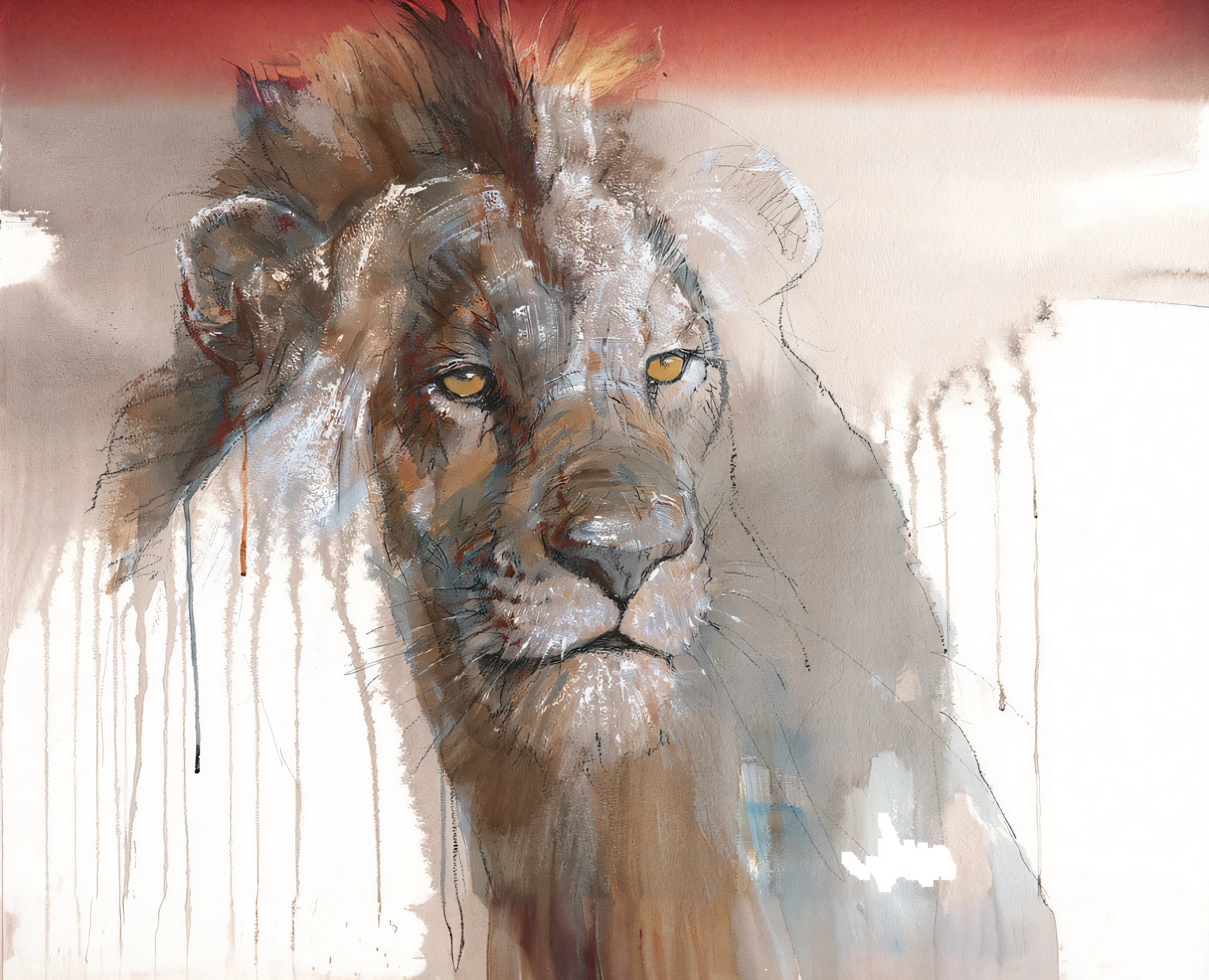 painting of a lion with a sad look on its face, painted in high resolution, David Mack, leona, por Richard Carline, por Sam Bosma, half lion, portrait of a lion, with the mane of a lion, lion, Aspecto orgulloso, mirada orgullosa, por Paul Davis, Pintura de animales, por William Bonnar, face of an lion