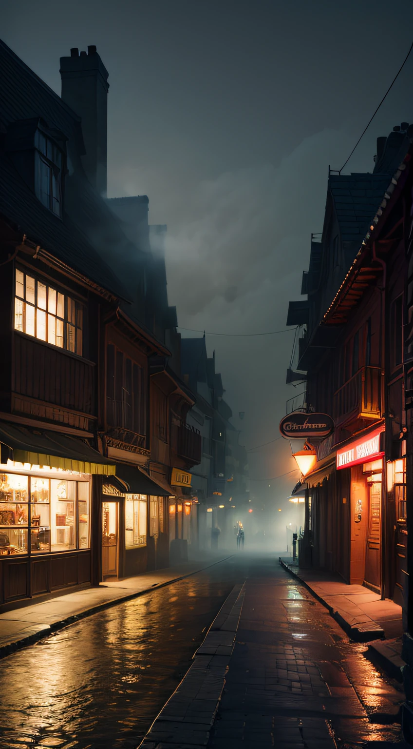make a mysterious city at night and in the mist --auto