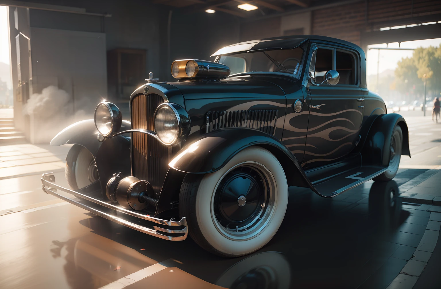 Necessidade de velocidade, Antigo temporizador 1920, correndo pela rua molhada, quase, hiper realista, desfoque de movimento, blurry background, altamente detalhado, divine proportion, (((Enquadrado))), perfect composition, perfect lighting, Octane render, 8k, artistic photography, trending on ArtStation, Crisp Focus, Studio photo, detalhes intrincados, altamente detalhado, Direction: Greg Rutkowski --auto