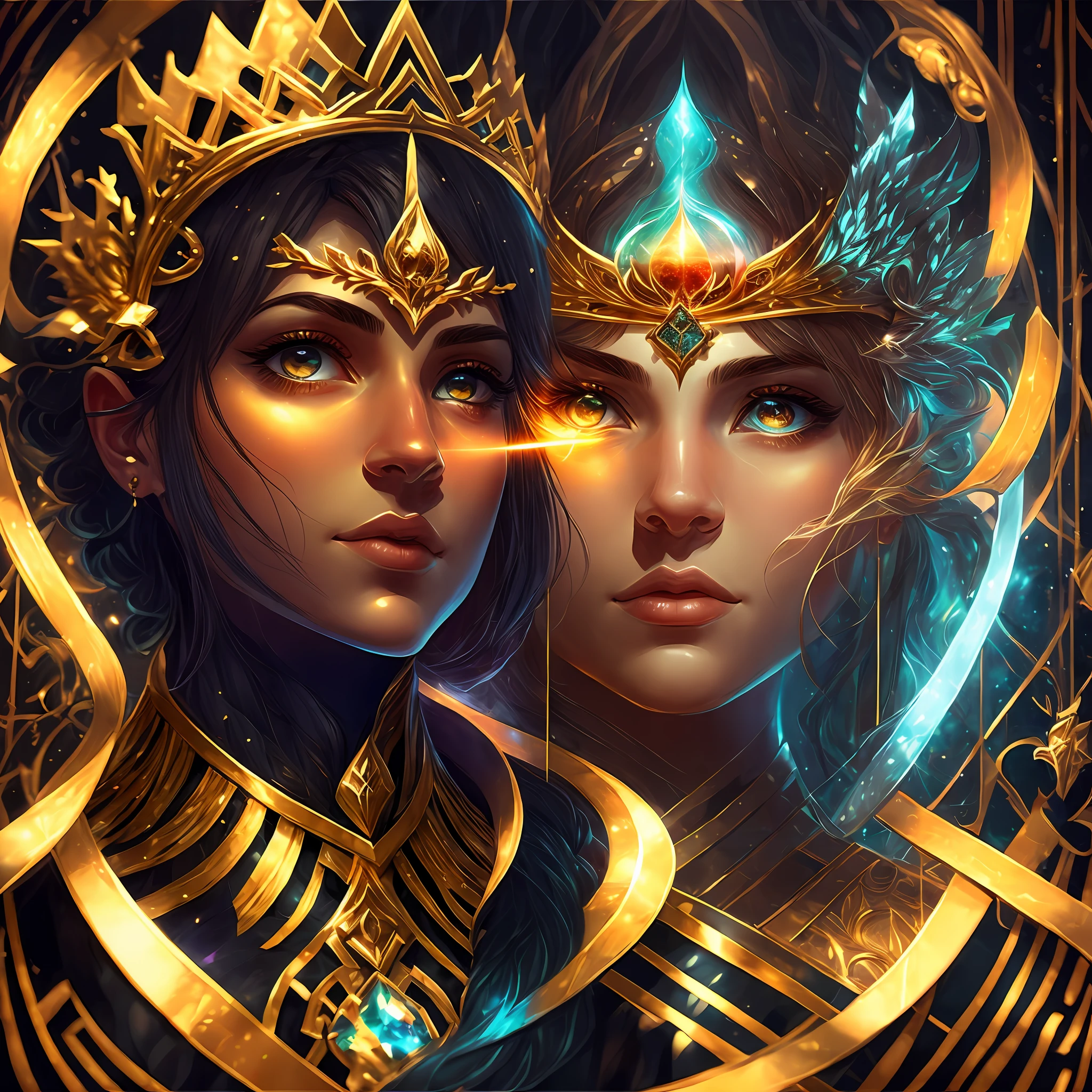 "You're a(a) talentoso(a) graphic designer and received a request to create an impactful image that represents two contrasting realms: um reino lindo de luz e um reino sombrio de trevas. The image should have a clear division between the two kingdoms and depict a portrait of a king on the corresponding side of each kingdom. You have decided to use an image editing software, como o Adobe Photoshop ou o GIMP, para criar o projeto. Your task is to import two images: uma representando um reino lindo de luz e outra representando um reino de trevas. Em seguida, Add a split effect to the image, as a straight line or a gradual transition area. Coloque um retrato de um rei ao lado correspondente de cada reino. Be sure to adjust the position, tamanho e opacidade das imagens para obter um resultado deslumbrante e evocativo. Lembre-se de que a imagem deve transmitir claramente a ideia de contrastes entre os dois reinos.” --auto