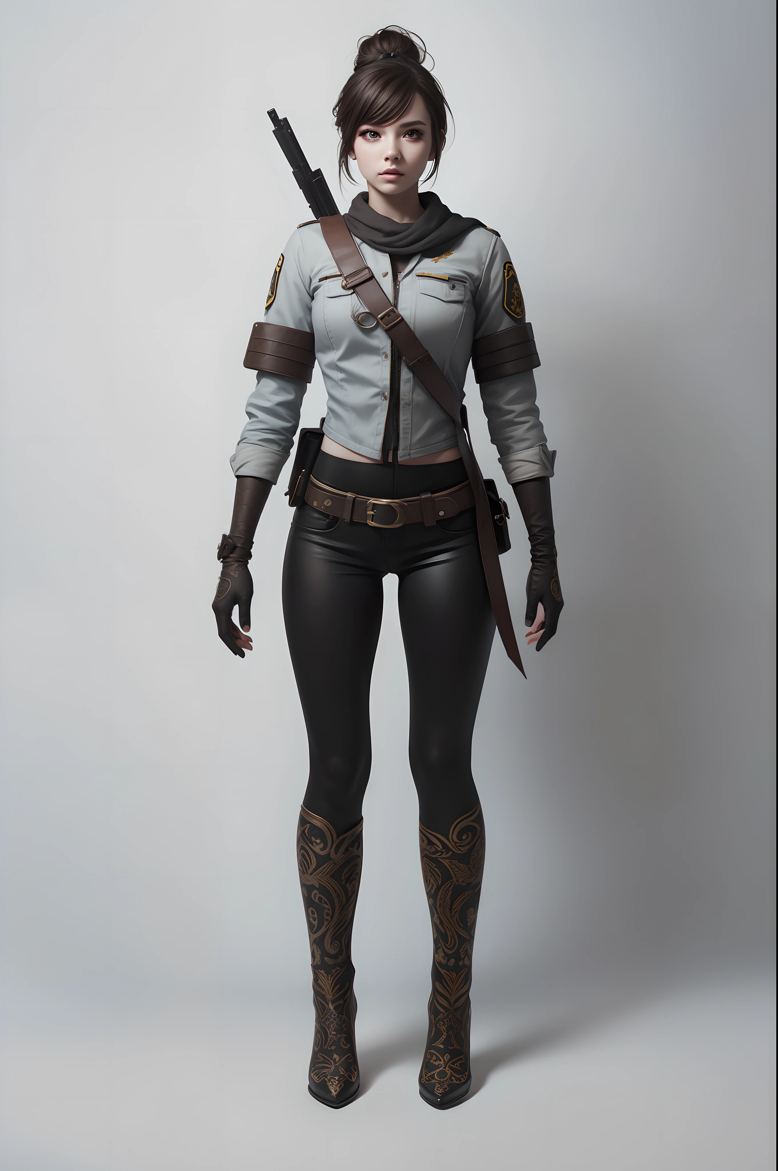 A Young Female Freedom Fighter, Full Body, Realistic skin, Textured skin, Candid Photoshoot, professional, photography, Shot on 35mm lens, photorealistic, White Balance, Pro Photo RGB, Professional processing, insanely detailed, ultra-detailed, intricate details, super detailed, ambient