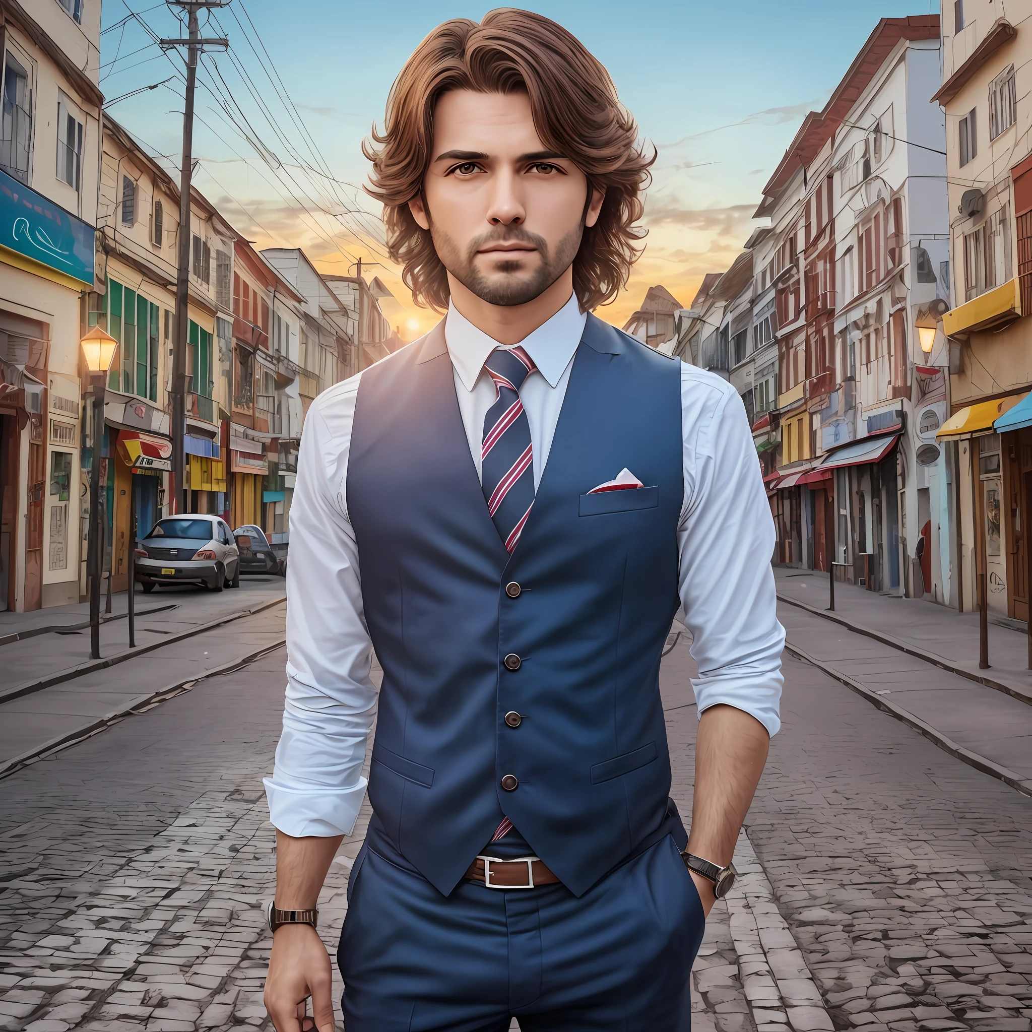 a 32-year-old man standing in a suit and tie, Body and straight head in the photo, (((DSRL))), de frente para o espectador da foto, olhos fitos para a lente, Studio photo, (((aparece cabelo, Shoulders and head in the photo))), homem centralizado na foto, 8k, melhor qualidade, obra prima, realista, foto realista, foto de cinema, ultra realista, 1 pessoa, detalhado, perfect illumination, DSRL, foto profissional, 4k