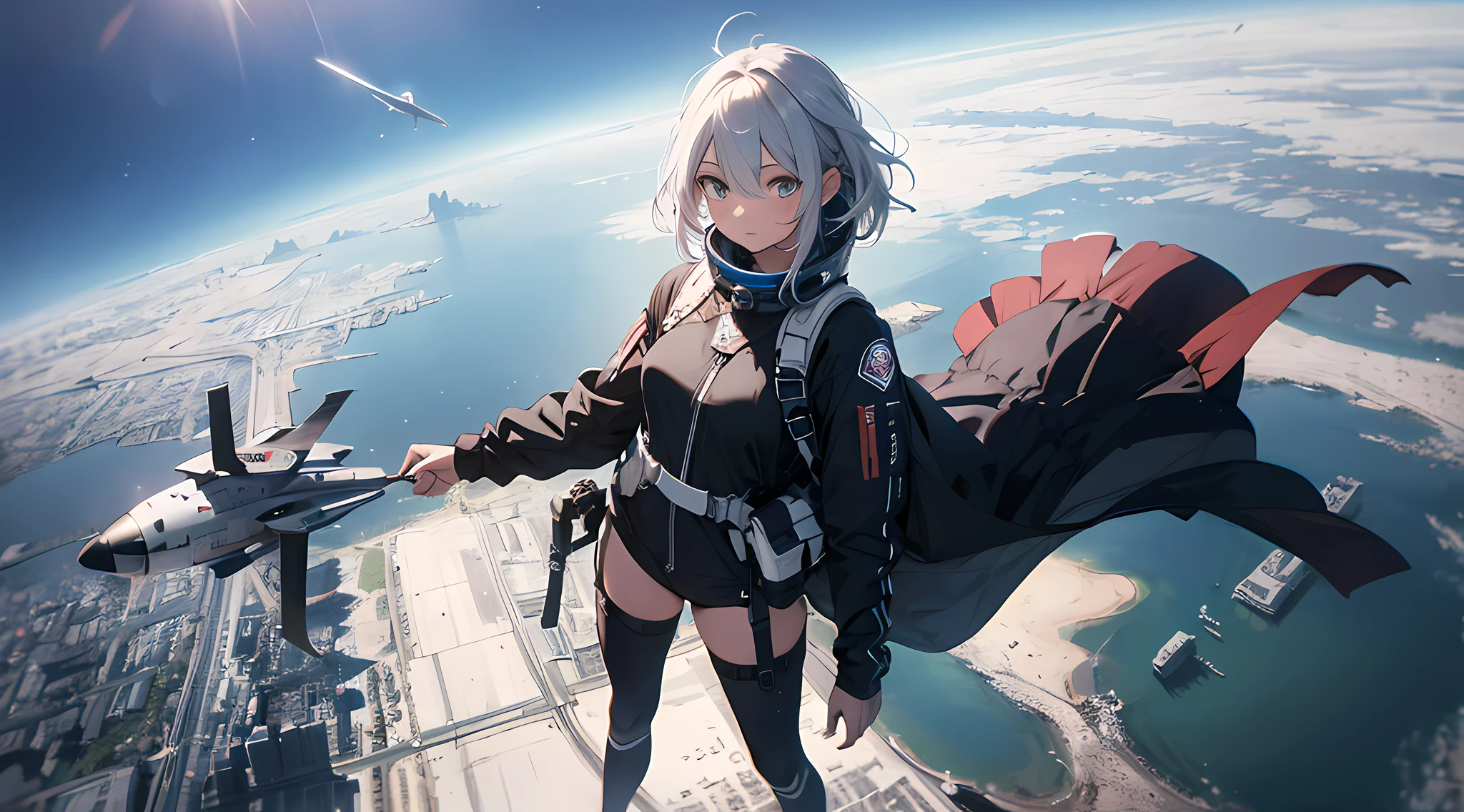 absurd res, high res, (masterpiece:1.4), ultra-detailed, 1girl, from above, space, floating