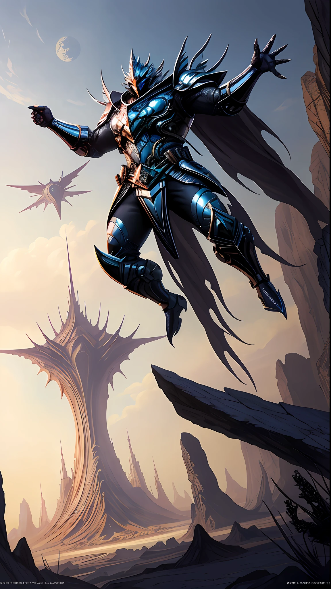 Anime art of an incredibly designed silver-armored creature, rodeada de espacio y planetas, epic fantasy sci fi illustration, epic scifi fantasy art, Mohrapbacher, detailed sci-fi art, Estilo Peter Mohrapher, Arte conceptual digital de alta calidad, sci-fi fantasy art, dark sci-fi art, mystical sci-fi concept art, Peter Mohrapbacher Artstyle, beautiful sci fi art