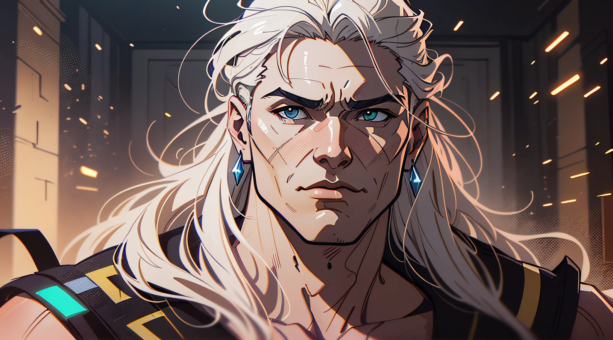 Full potrait of Rugged muscular zeus greek god of lightening, anime version,full long white hair highly intricate detailed, light and shadow effects, intricate, highly detailed, digital painting, art station, concept art, smooth, sharp focus, illustration, advanced digital anime art, atmospheric lighting, detailed face, 8 k, hq, artstation, by makoto shinkai, stanley artgerm lau, wlop, rossdraws ”