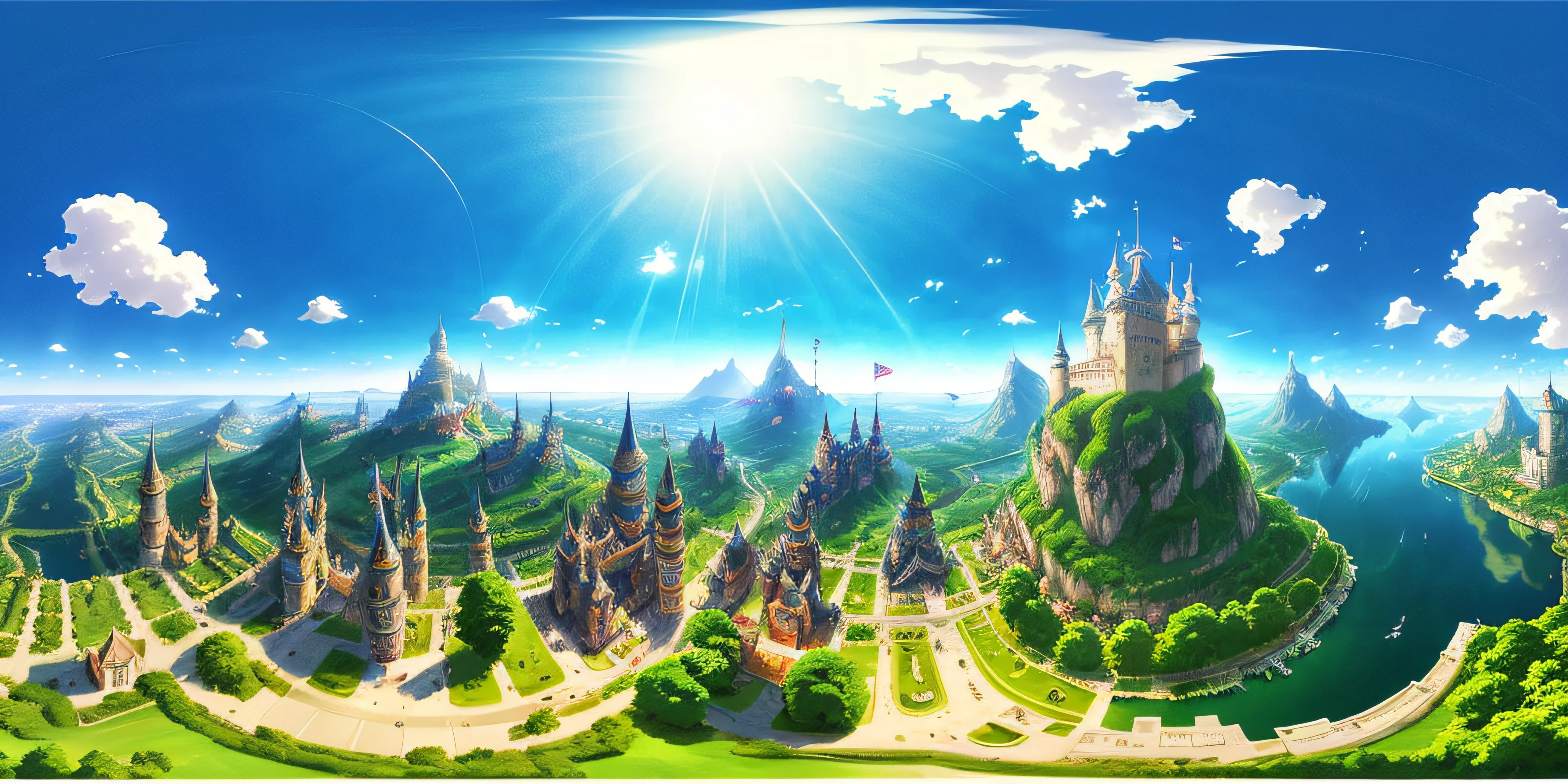 there is a cartoon picture of a castle on a hill, anime landscape, anime scenery concept art, anime countryside landscape, anime scenery, anime background art, castle scene manga, medeival fantasy town, wakfu colors + symmetry, anime styled 3d, anime style cityscape, made with anime painter studio, fantasy town, wide angle fantasy art, high detailed official artwork