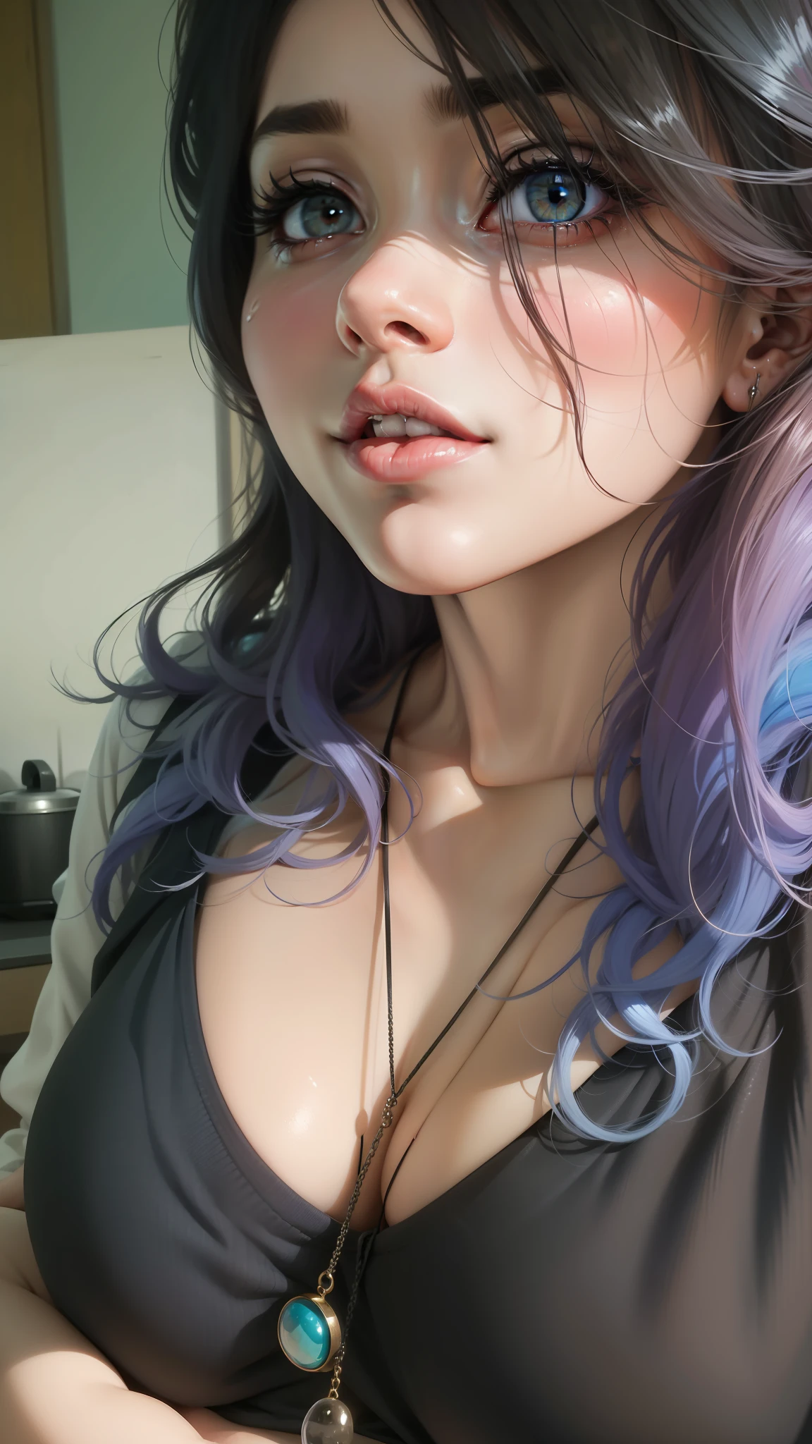 sexy, peituda, olhos vermelhos