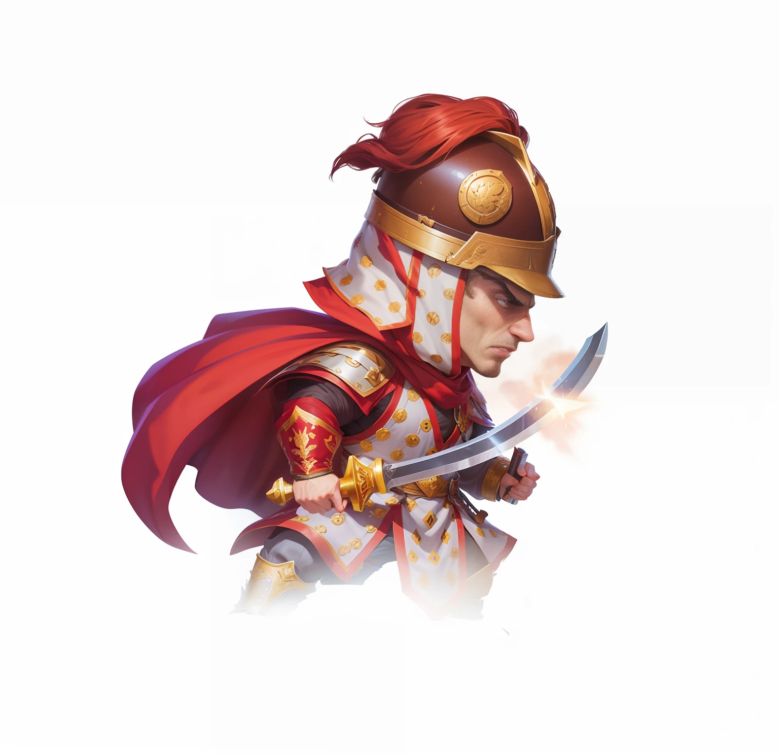 illustration of a man in a helmet and cape holding a sword, hero character art,Pictures of cute male warriors, roman legionnaire, sneering roman legioneer, official character art, portrait of homelander, heroic fantasy character concept, an angry muscular army general, Dwarf, official character illustration, author:Bocus Caesar, character portrait --auto