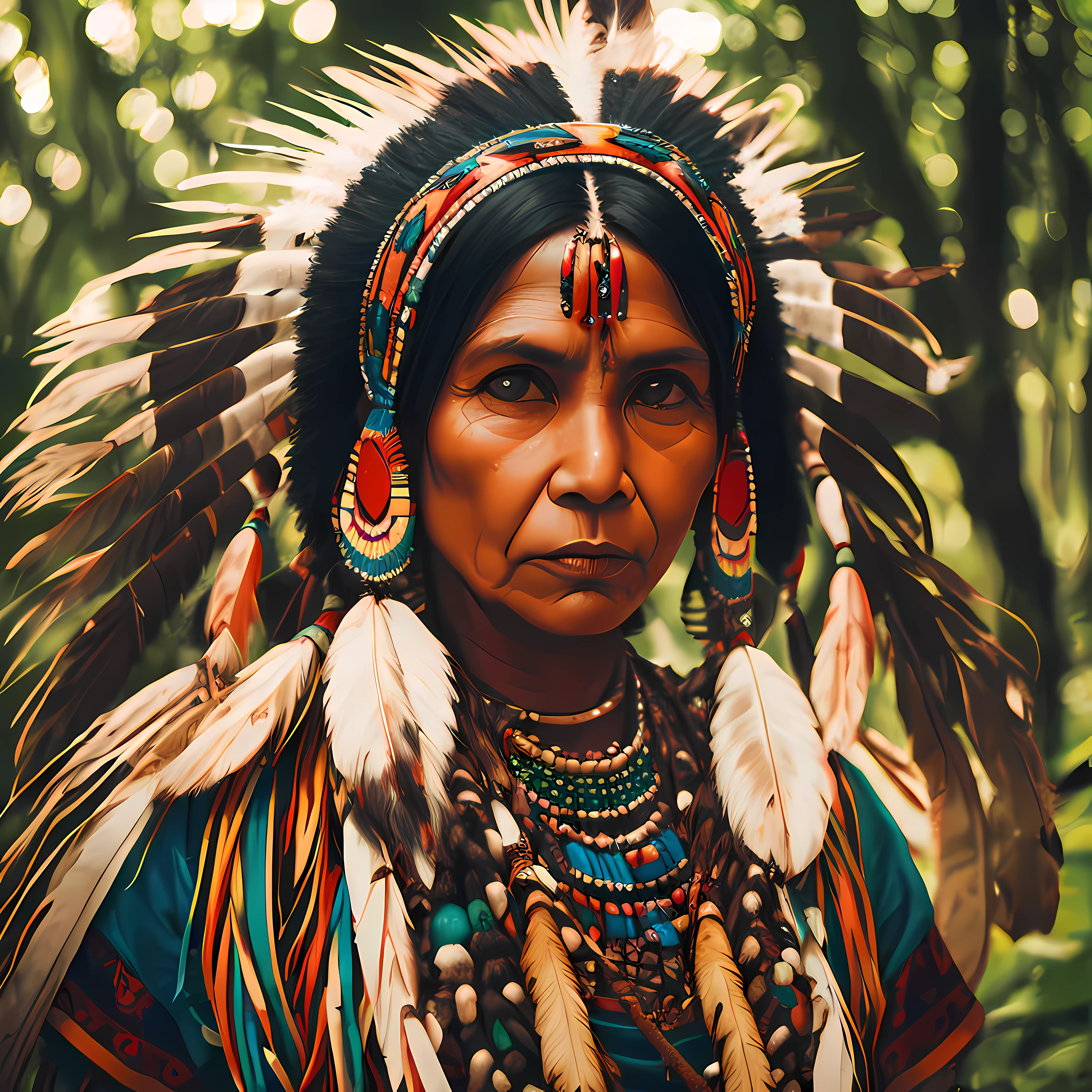 Sul-Americana, ((Woman of the Indian tribe)), retrato, Amazon, filmagem dos anos 90, Videocassete, VHS, TV News Reporting, luz do dia, video quality, filmagem lavada, filmagem encontrada, Useful camera,, Festa Techno, Trance dogs, psychedelic, Aya Huasca, guerrilha, floresta, Betamax, DSLR, Soft illumination, alta qualidade, film grain, Fujifilm XT3, ((tribo ticuna)), olhos fechados,((ultra realista)), ((props and paintings of the TICUNA tribe)) --auto