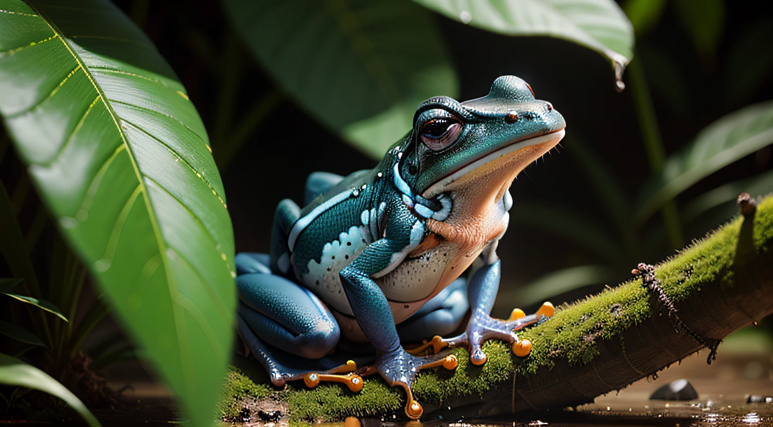 blue frog in Amazonia, realistic, 4k, uhd --auto