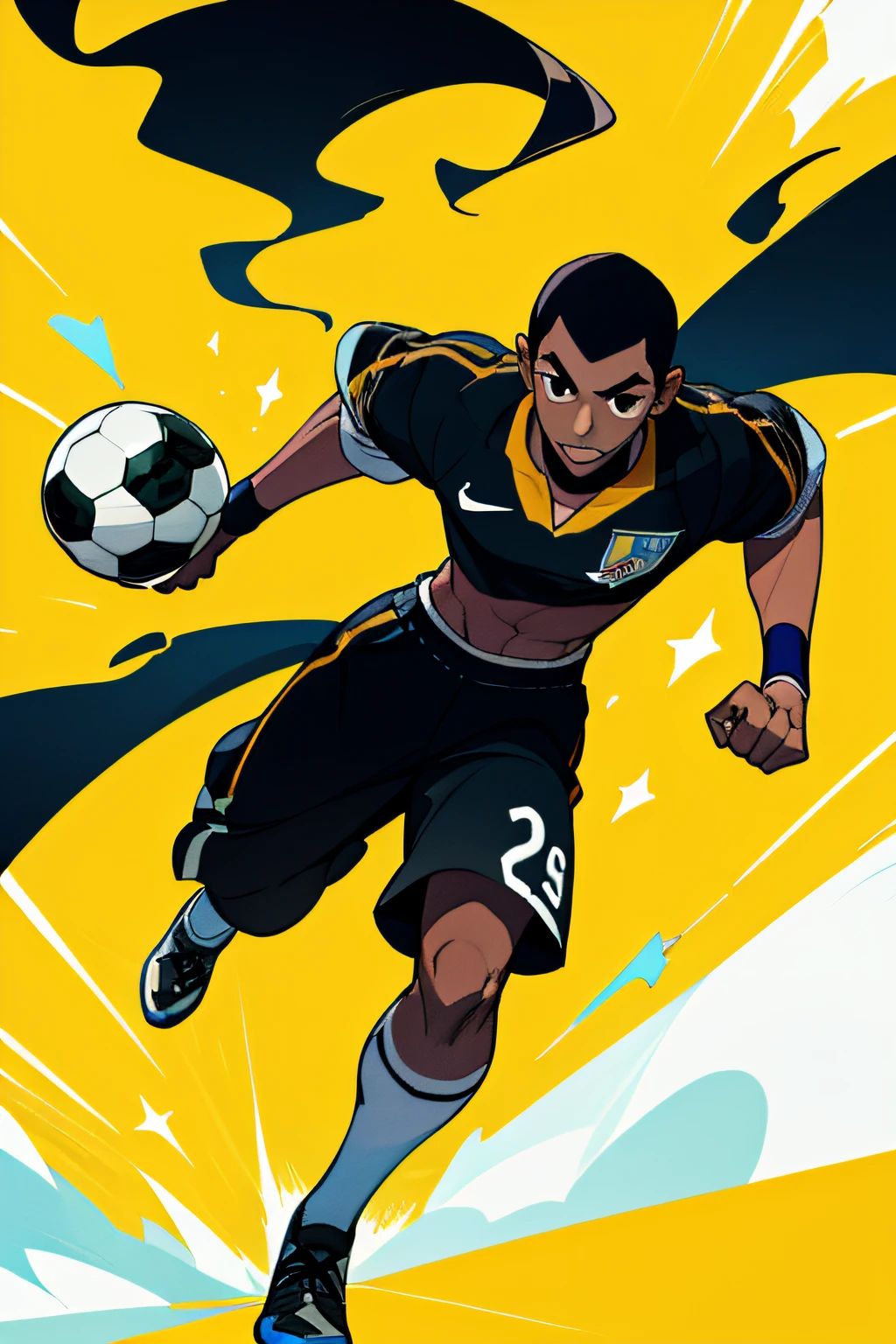 (melhor qualidade, obra-prima), 1boy, corrida, futebol, camiseta preta