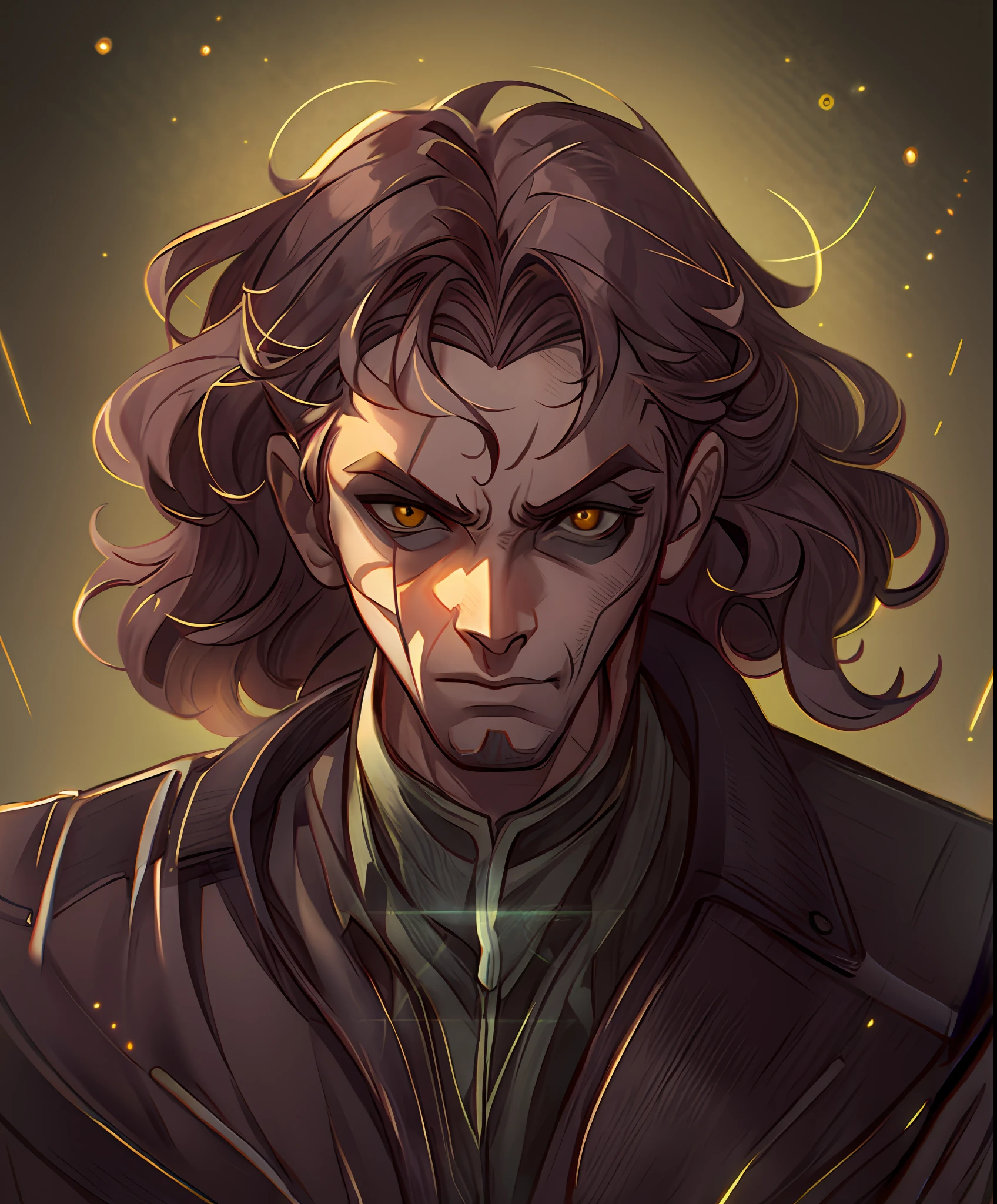 um close up de uma pessoa com uma luz brilhando em seu rosto, cara bonito na arte demon slayer, caleb from critical role, steel inquisitor from mistborn, l critical role, estilo de arte demon slayer, omen from valorant, casimiro arte, Personagem Disco Elysium, demon slayer rui fanart, Closeup da arte do personagem, Keanu Reevez em Disco Elysium